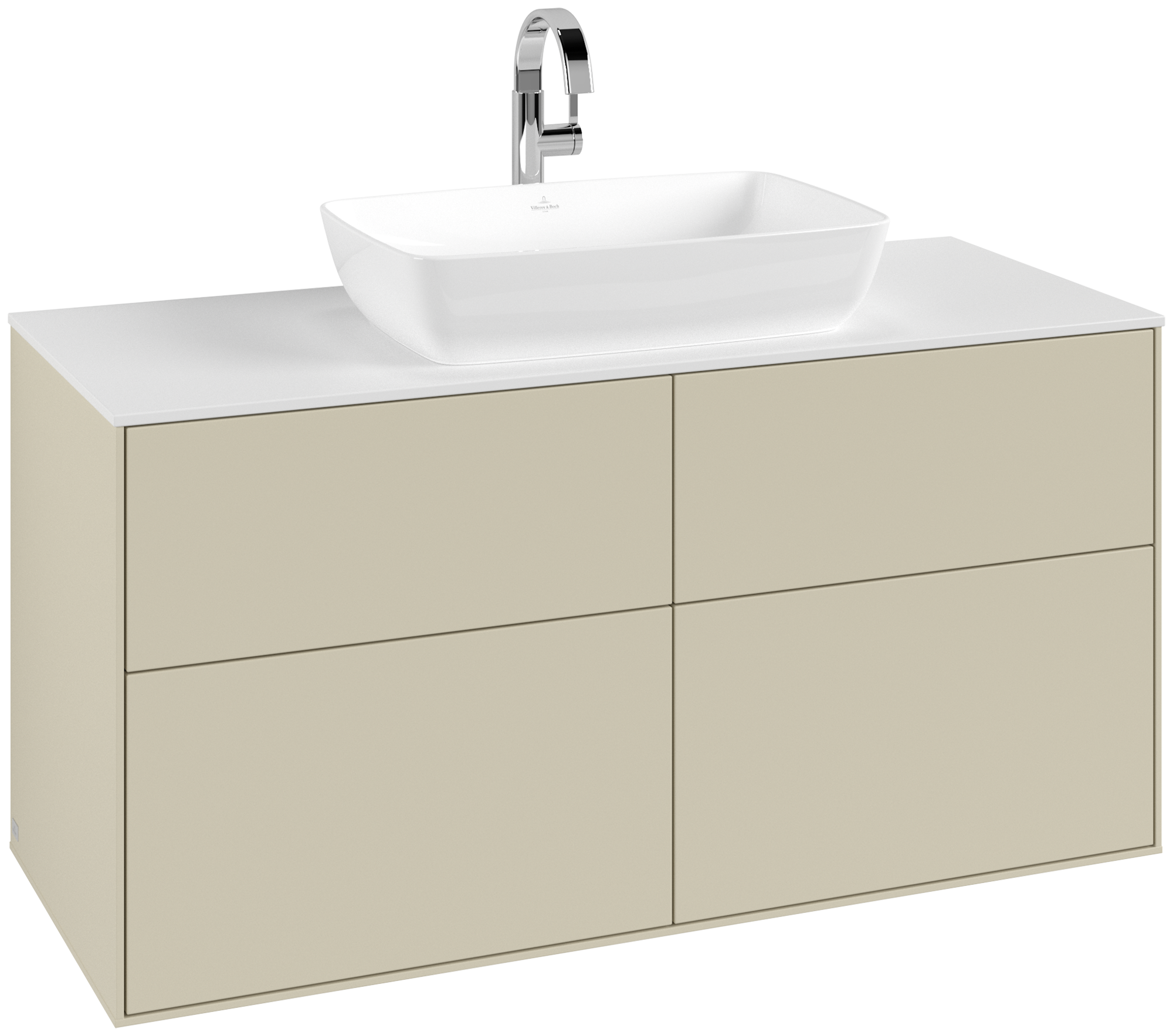 Villeroy & Boch Finion Waschbeckenunterschrank, mit Beleuchtung, 4 Auszüge, 1200x603x501mm, Korpus: Silk Grey Matt Lacquer, Front: Silk Grey Matt Lacquer, Abdeckplatte: Glass White Matt