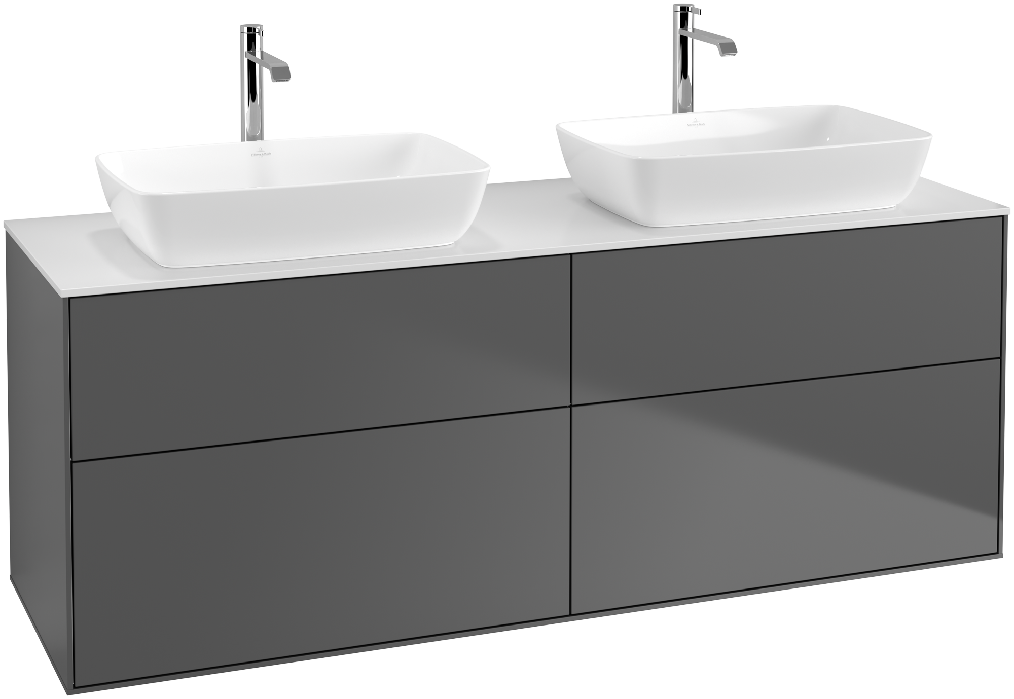 Villeroy & Boch Finion Waschbeckenunterschrank, mit Beleuchtung, 4 Auszüge, 1600x603x501mm, Korpus: Anthracite Matt Lacquer, Front: Anthracite Matt Lacquer, Abdeckplatte: Glass White Matt