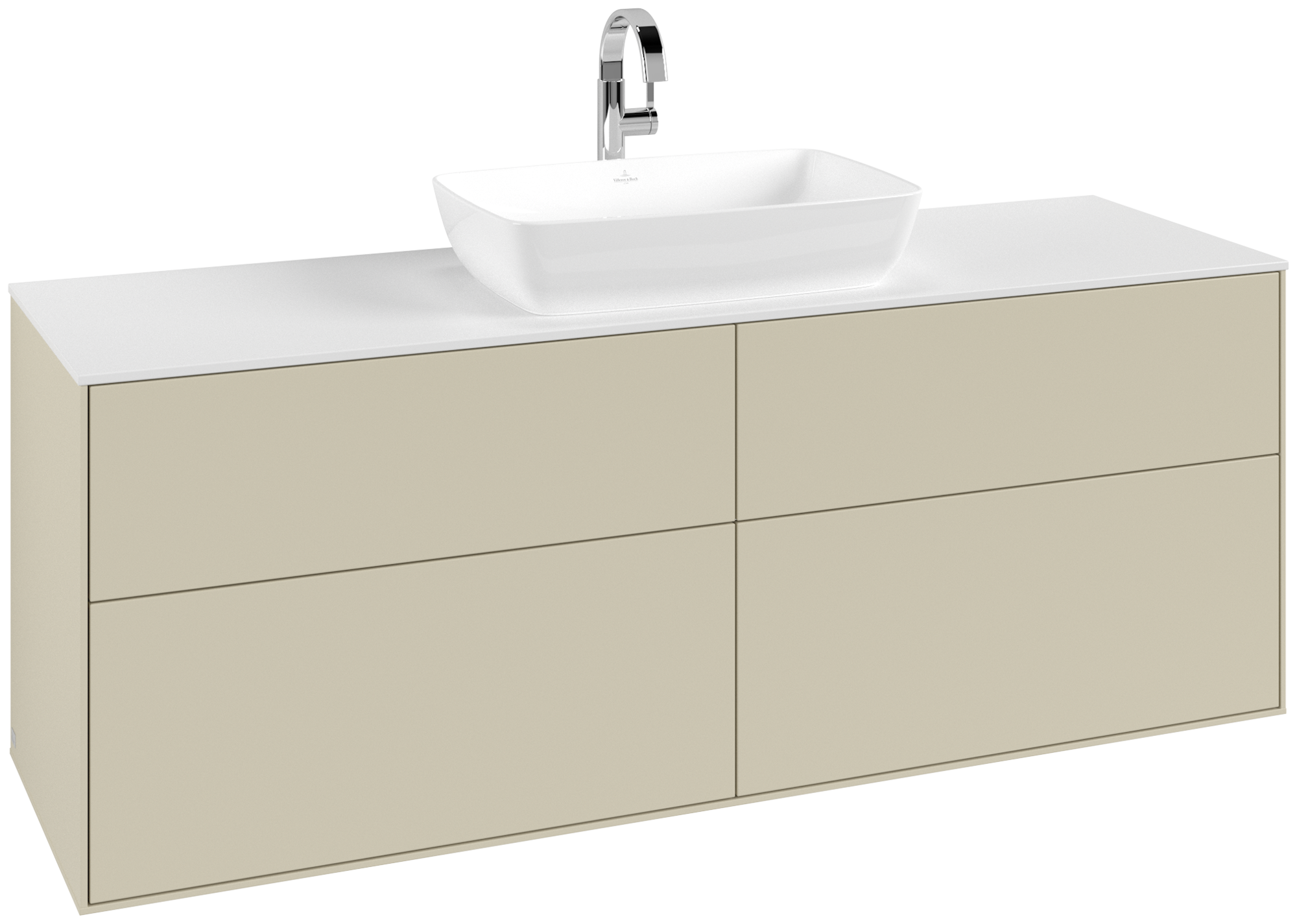 Villeroy & Boch Finion Waschbeckenunterschrank, mit Beleuchtung, 4 Auszüge, 1600x603x501mm, Korpus: Silk Grey Matt Lacquer, Front: Silk Grey Matt Lacquer, Abdeckplatte: Glass White Matt