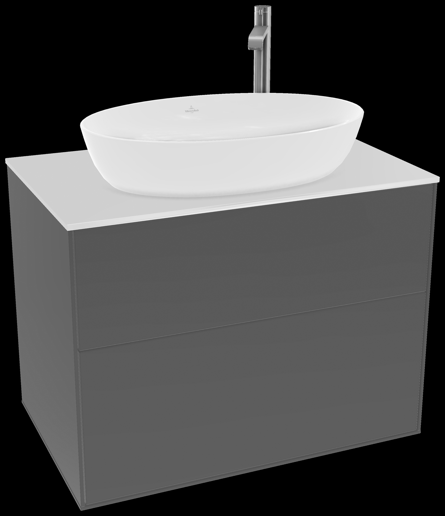 Villeroy & Boch Finion Waschbeckenunterschrank, mit Beleuchtung, 2 Auszüge, 800x603x501mm, Korpus: Anthracite Matt Lacquer, Front: Anthracite Matt Lacquer, Abdeckplatte: Glass White Matt