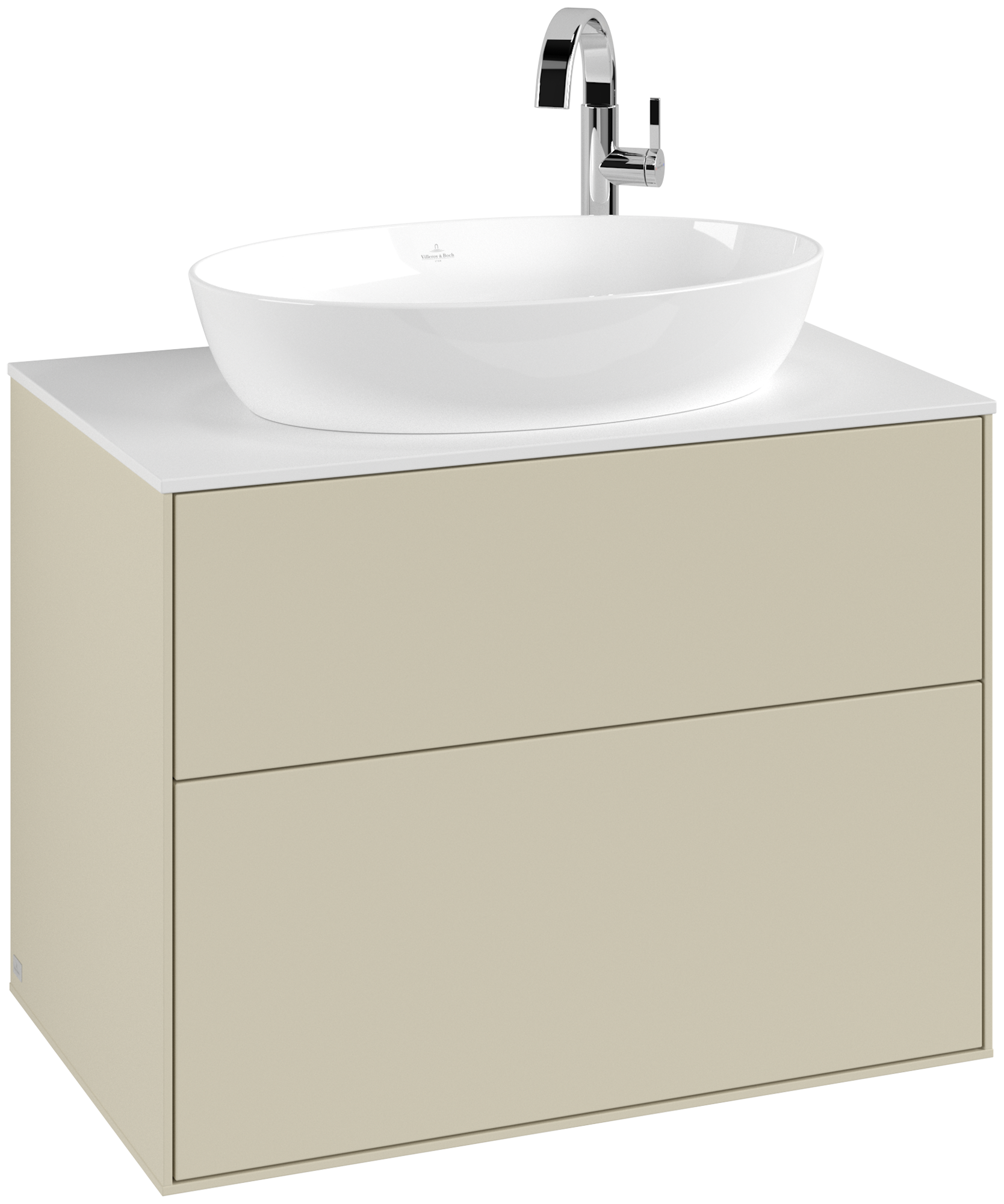 Villeroy & Boch Finion Waschbeckenunterschrank, mit Beleuchtung, 2 Auszüge, 800x603x501mm, Korpus: Silk Grey Matt Lacquer, Front: Silk Grey Matt Lacquer, Abdeckplatte: Glass White Matt