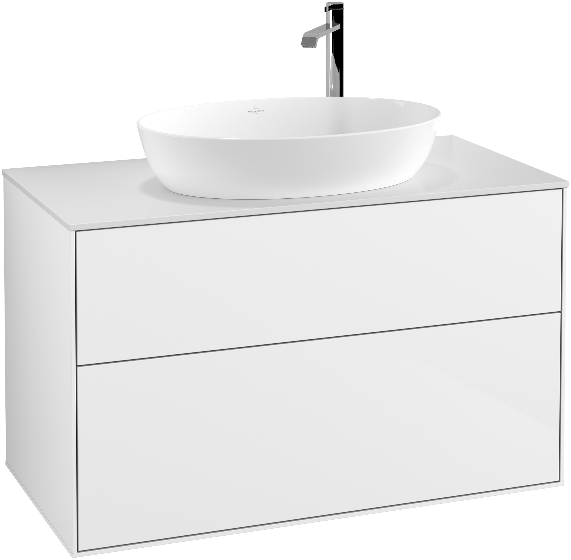 Villeroy & Boch Finion Vanity unit, with lighting, 2 pull-out compartments, 1000x603x501mm, Body: Glossy White Lacquer, Front: Glossy White Lacquer, Cover plate: Glass White Matt