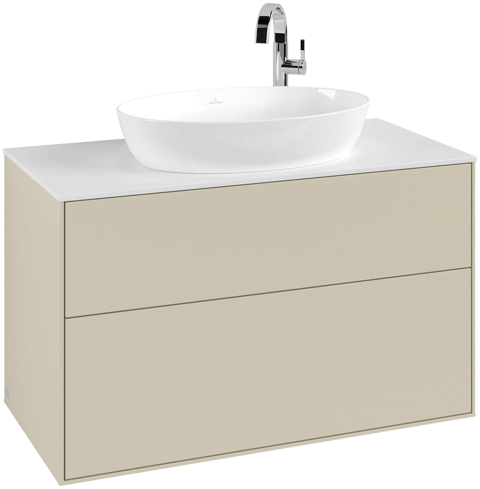 Villeroy & Boch Finion Waschbeckenunterschrank, mit Beleuchtung, 2 Auszüge, 1000x603x501mm, Korpus: Silk Grey Matt Lacquer, Front: Silk Grey Matt Lacquer, Abdeckplatte: Glass White Matt