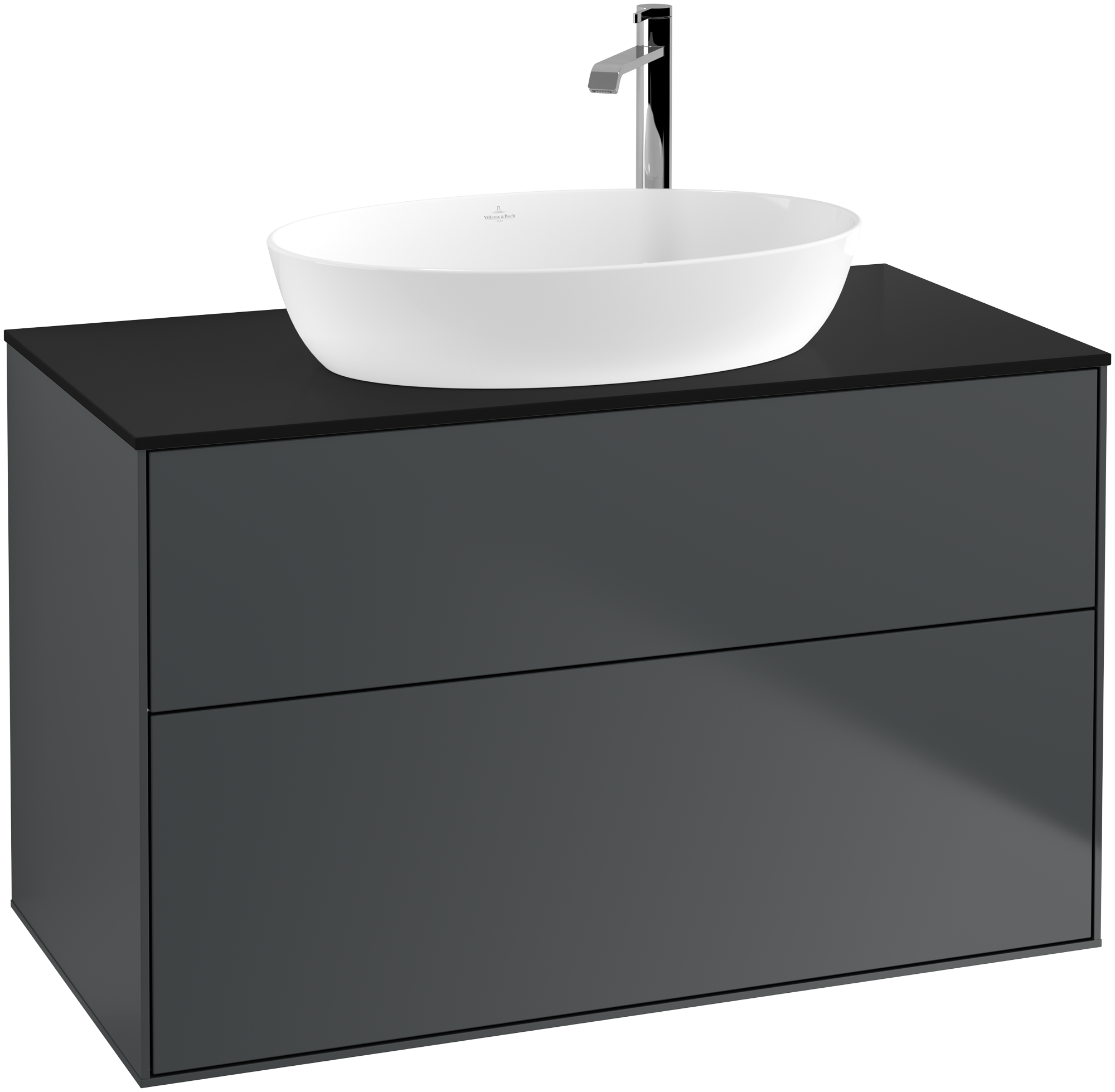 Villeroy & Boch Finion Waschbeckenunterschrank, mit Beleuchtung, 2 Auszüge, 1000x603x501mm, Korpus: Midnight Blue Matt Lacquer, Front: Midnight Blue Matt Lacquer, Abdeckplatte: Glass Black Matt