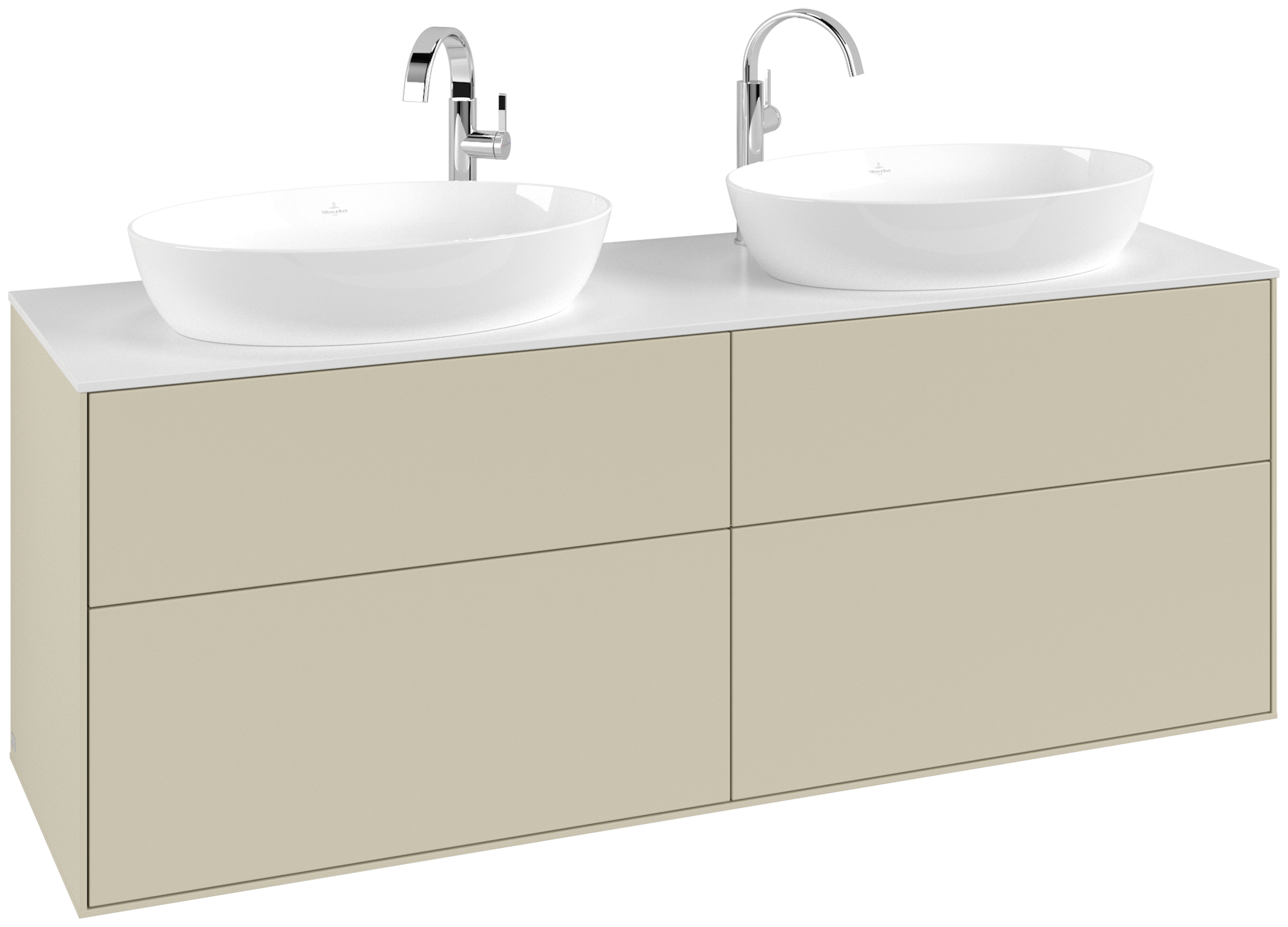 Villeroy & Boch Finion Waschbeckenunterschrank, mit Beleuchtung, 4 Auszüge, 1600x603x501mm, Korpus: Silk Grey Matt Lacquer, Front: Silk Grey Matt Lacquer, Abdeckplatte: Glass White Matt