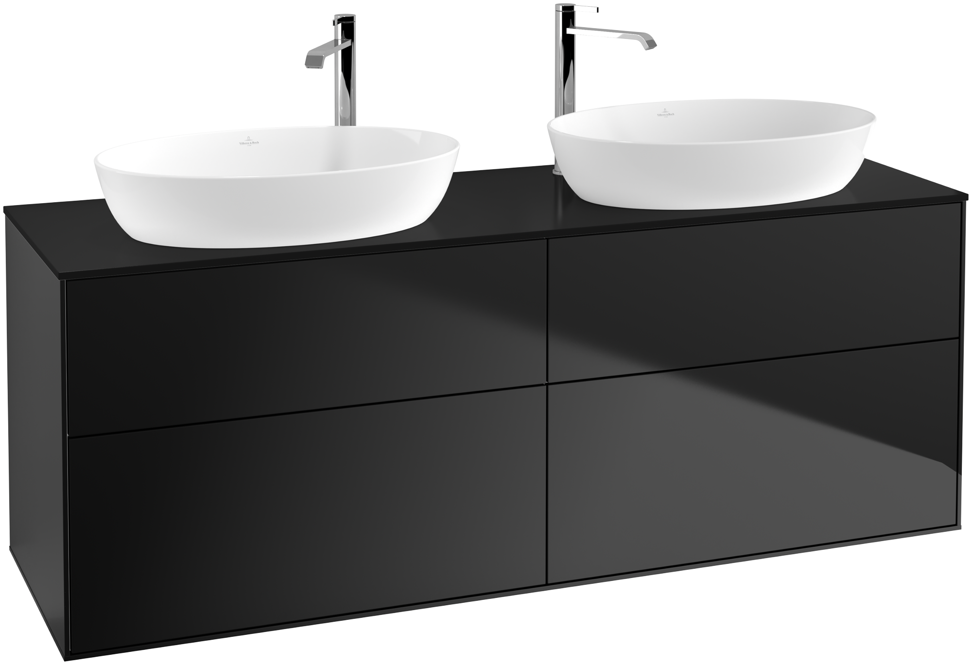 Villeroy & Boch Finion Vanity unit, with lighting, 4 pull-out compartments, 1600x603x501mm, Body: Black Matt Lacquer, Front: Black Matt Lacquer, Cover plate: Glass Black Matt