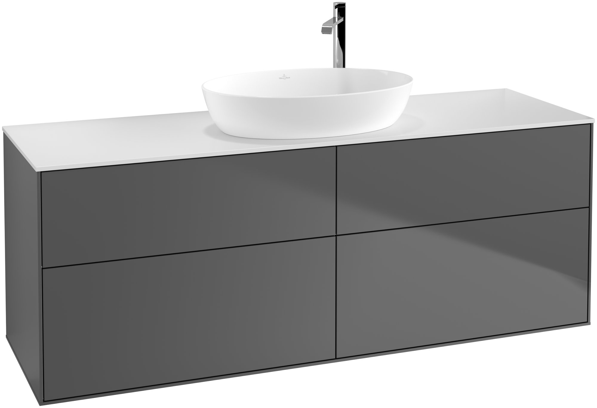 Villeroy & Boch Finion Waschbeckenunterschrank, mit Beleuchtung, 4 Auszüge, 1600x603x501mm, Korpus: Anthracite Matt Lacquer, Front: Anthracite Matt Lacquer, Abdeckplatte: Glass White Matt