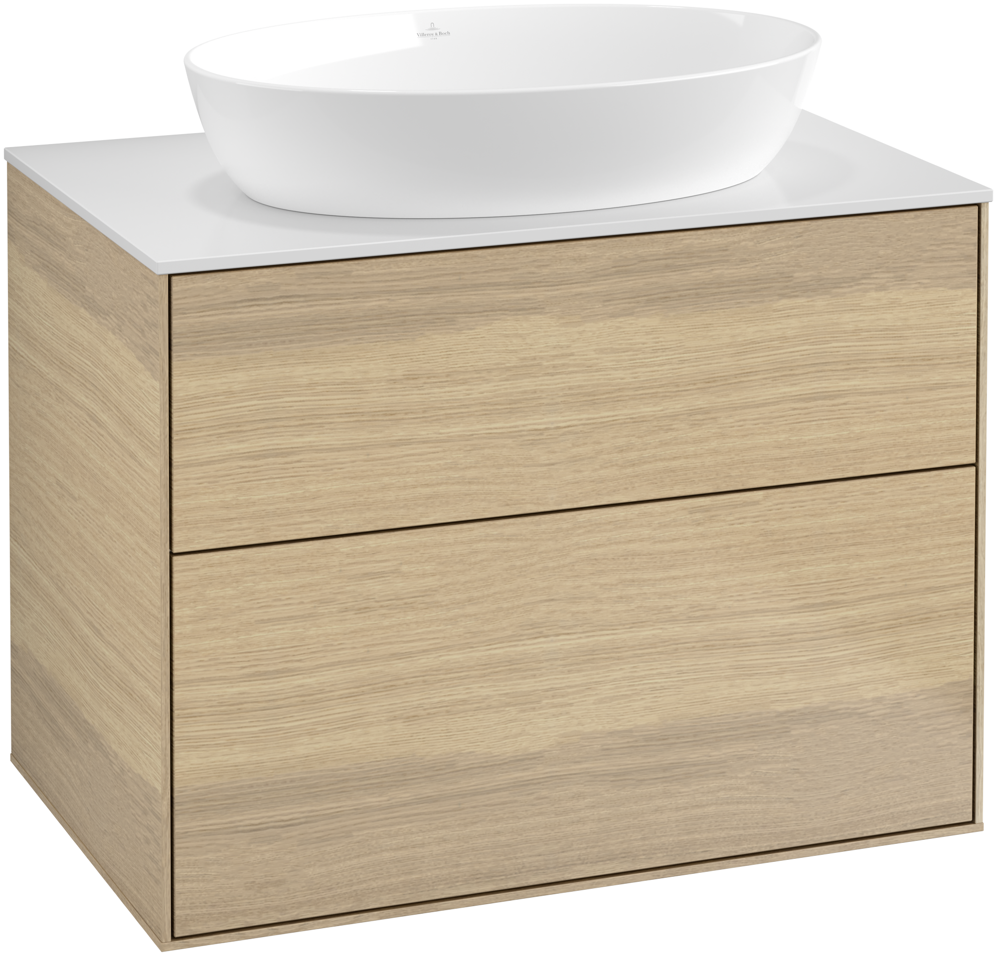 Villeroy & Boch Finion Vanity unit, with lighting, 2 pull-out compartments, 800x603x501mm, Body: Oak Veneer, Front: Oak Veneer, Cover plate: Glass White Matt