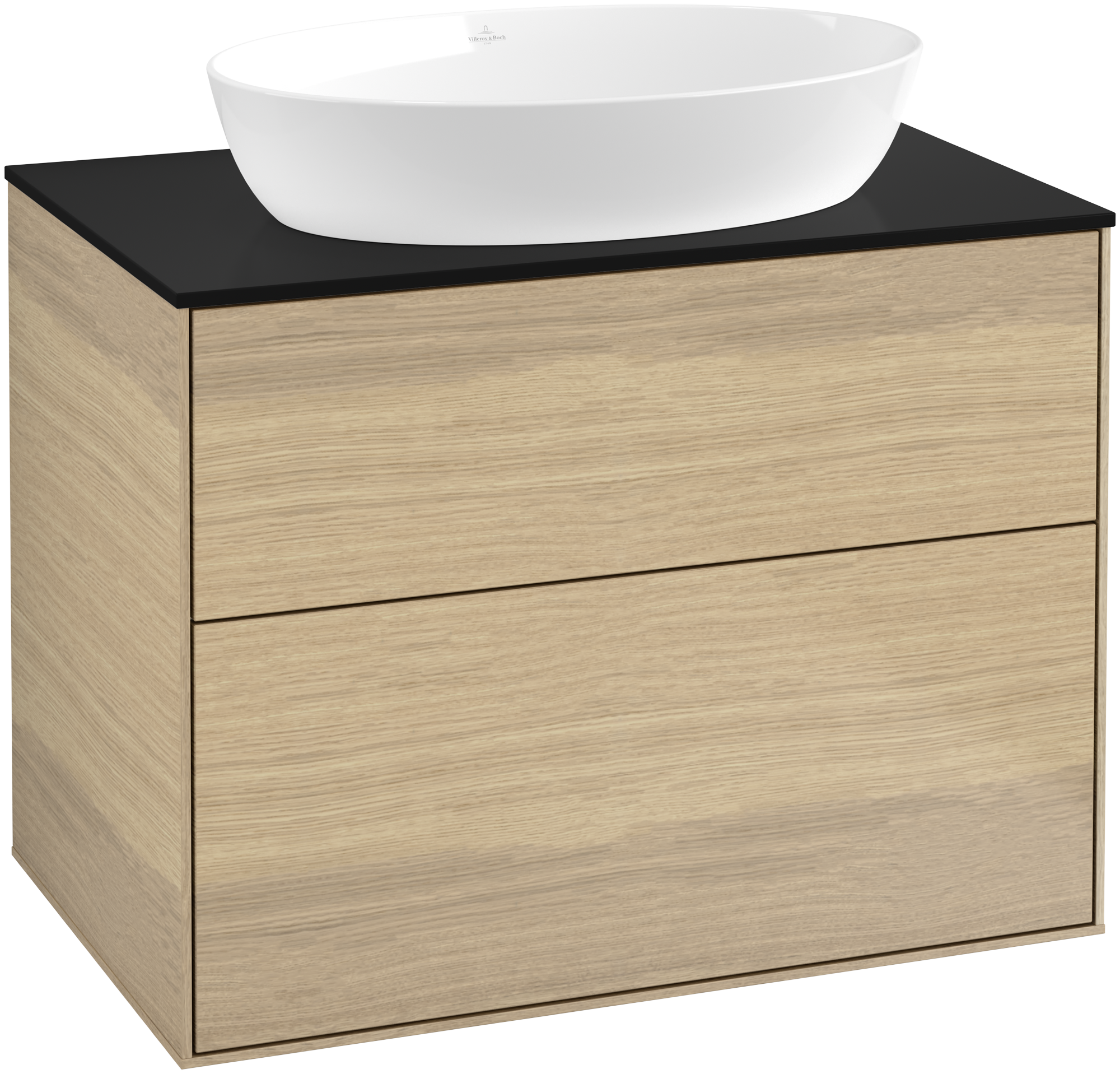 Villeroy & Boch Finion Vanity unit, with lighting, 2 pull-out compartments, 800x603x501mm, Body: Oak Veneer, Front: Oak Veneer, Cover plate: Glass Black Matt