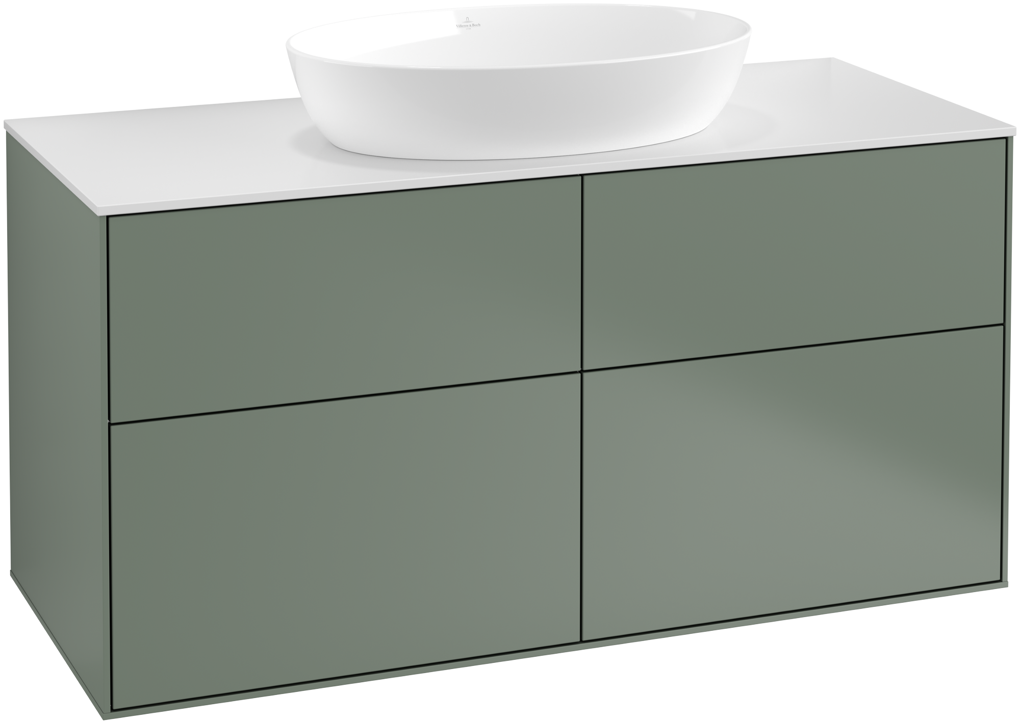 Villeroy & Boch Finion Vanity unit, with lighting, 4 pull-out compartments, 1000x603x501mm, Body: Olive Matt Lacquer, Front: Olive Matt Lacquer, Cover plate: Glass White Matt