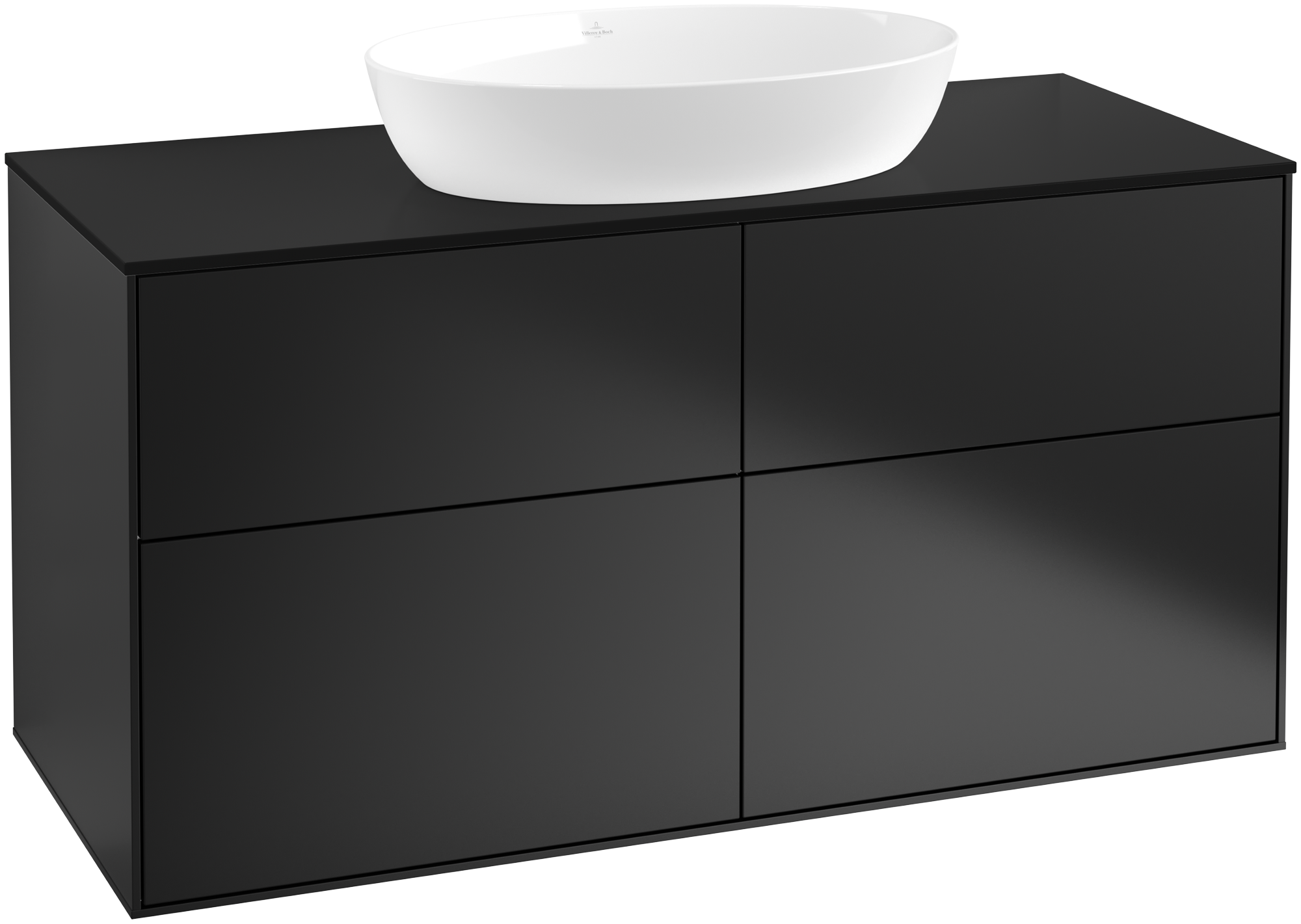 Villeroy & Boch Finion Waschbeckenunterschrank, mit Beleuchtung, 4 Auszüge, 1000x603x501mm, Korpus: Black Matt Lacquer, Front: Black Matt Lacquer, Abdeckplatte: Glass Black Matt