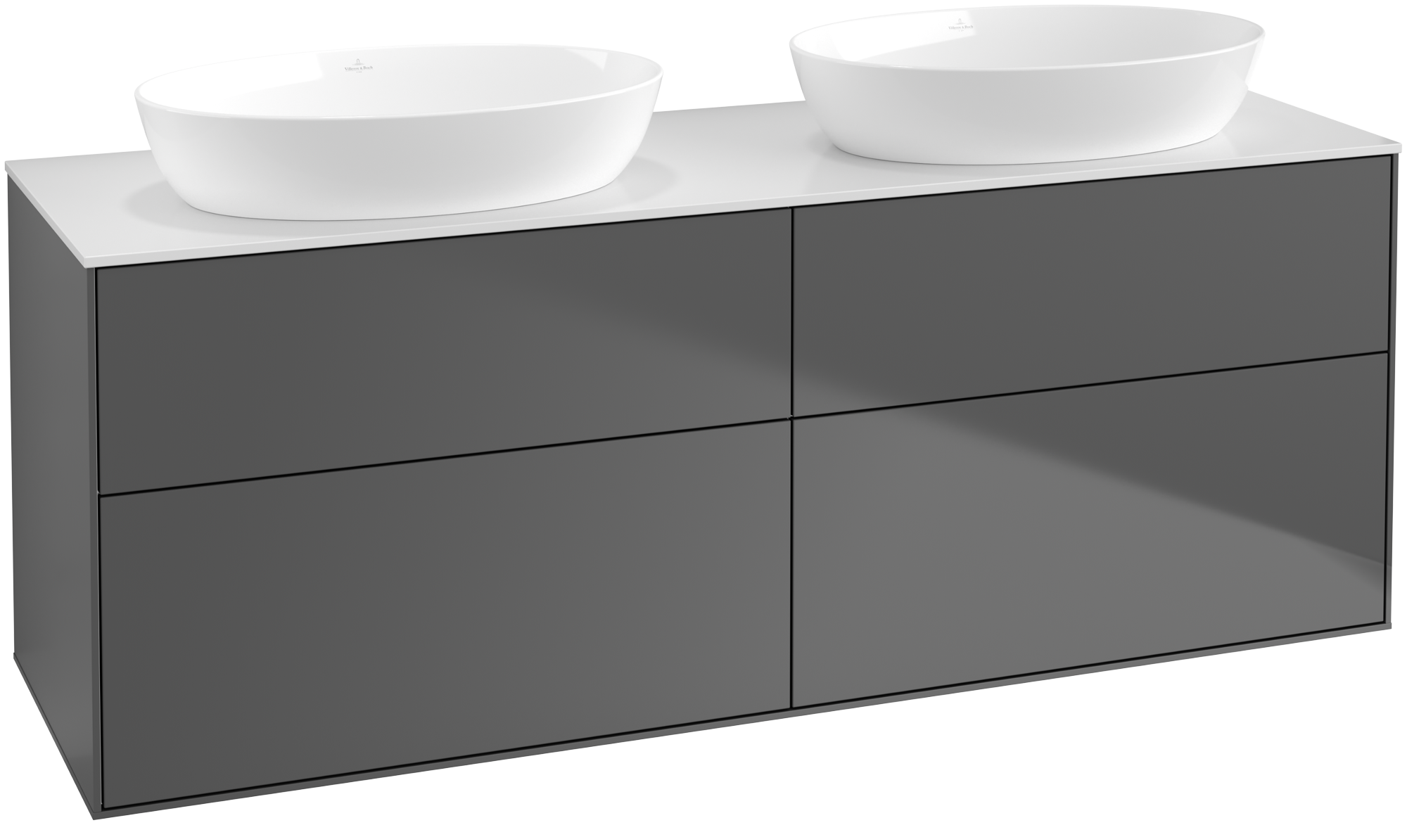 Villeroy & Boch Finion Vanity unit, with lighting, 4 pull-out compartments, 1600x603x501mm, Body: Anthracite Matt Lacquer, Front: Anthracite Matt Lacquer, Cover plate: Glass White Matt
