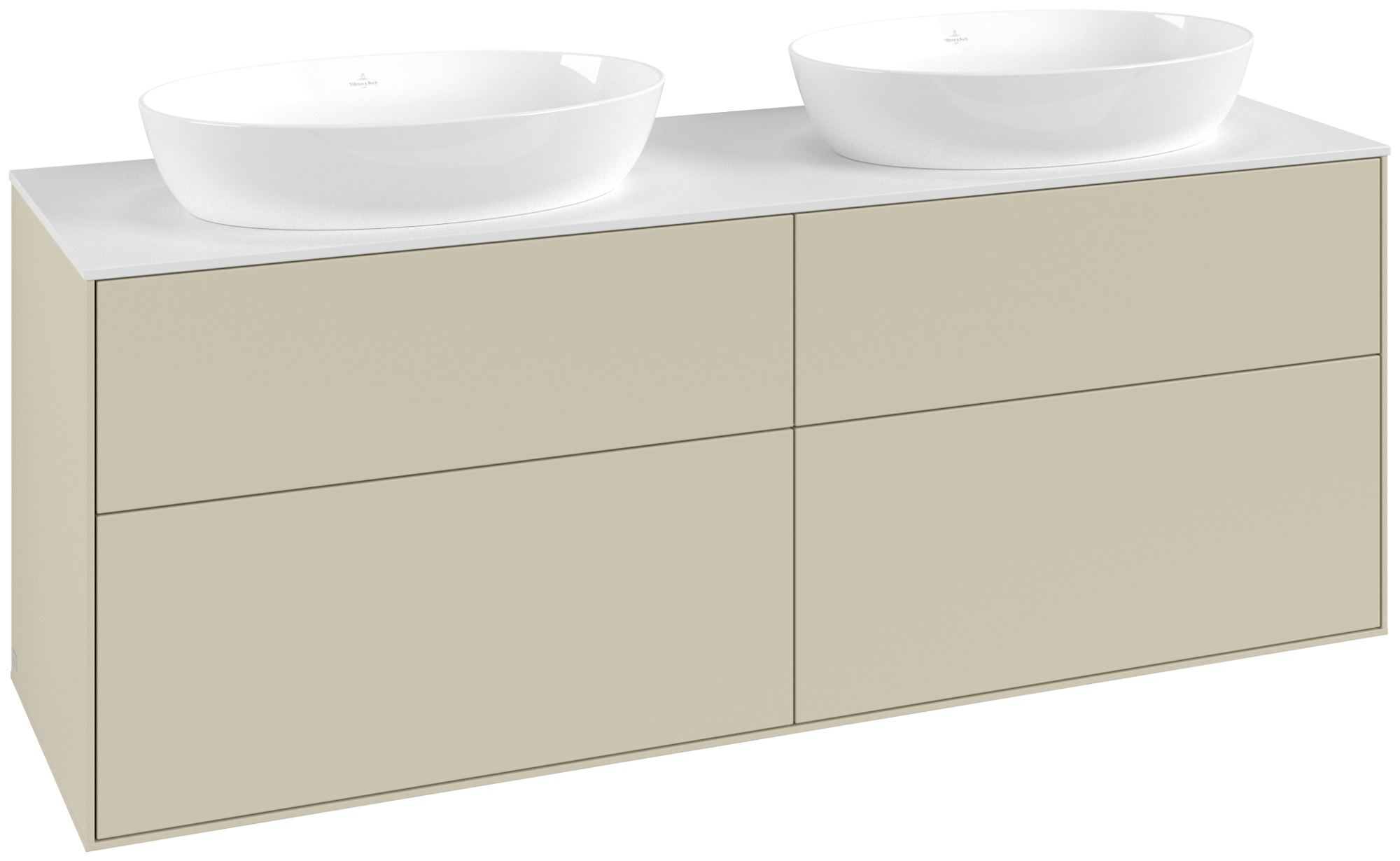 Villeroy & Boch Finion Waschbeckenunterschrank, mit Beleuchtung, 4 Auszüge, 1600x603x501mm, Korpus: Silk Grey Matt Lacquer, Front: Silk Grey Matt Lacquer, Abdeckplatte: Glass White Matt