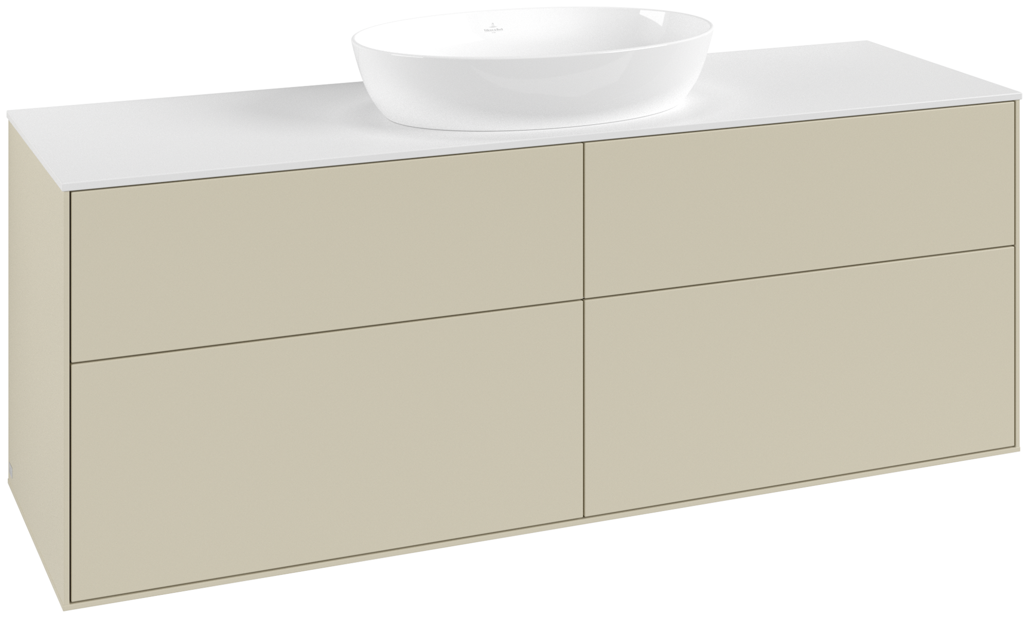 Villeroy & Boch Finion Waschbeckenunterschrank, mit Beleuchtung, 4 Auszüge, 1600x603x501mm, Korpus: Silk Grey Matt Lacquer, Front: Silk Grey Matt Lacquer, Abdeckplatte: Glass White Matt