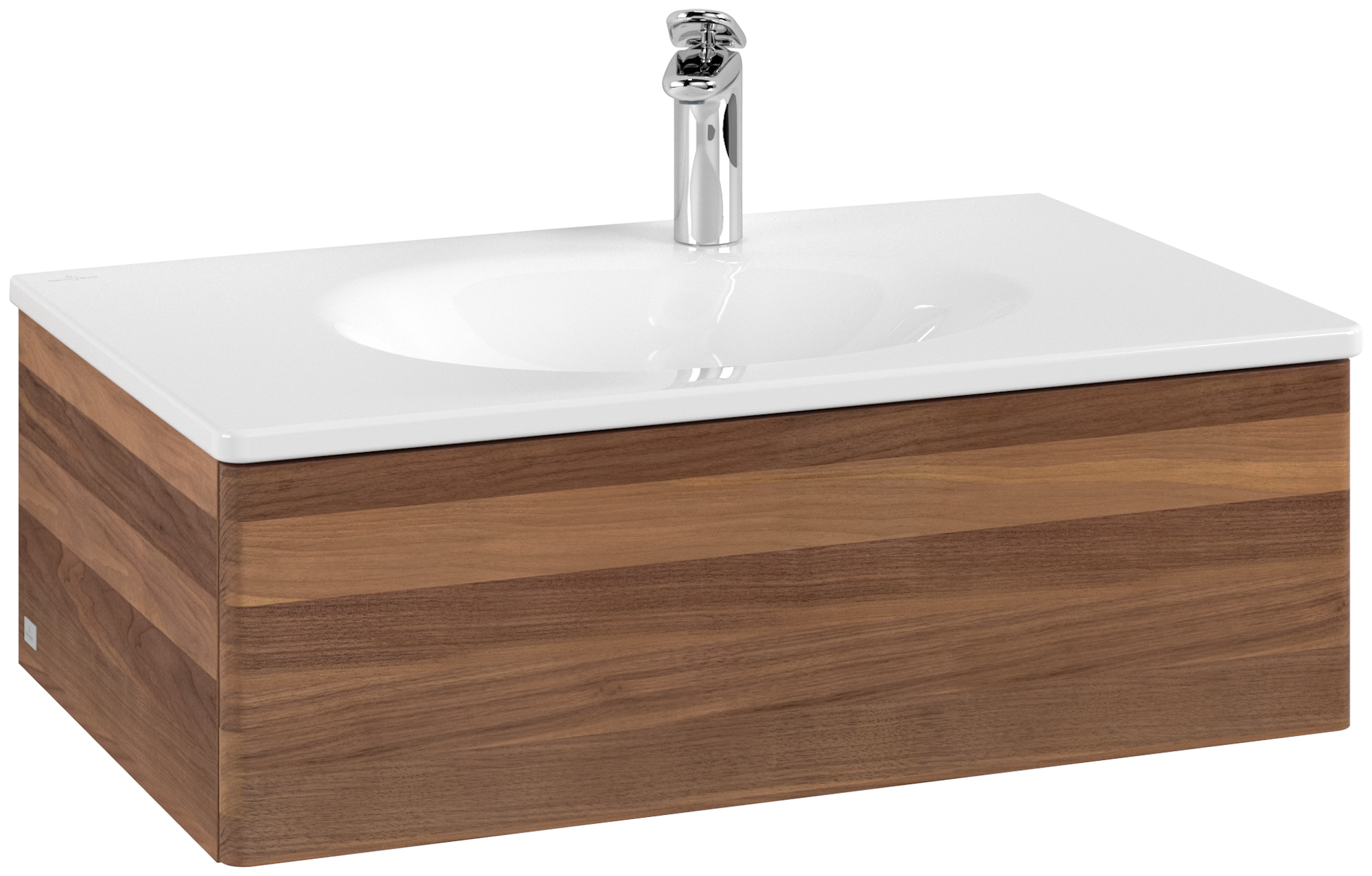 Villeroy & Boch Antao Wastafelonderkast, 1 uittreklade, 788x256x496mm, front zonder structuur, Corpus: Warm Walnut, Front: Warm Walnut