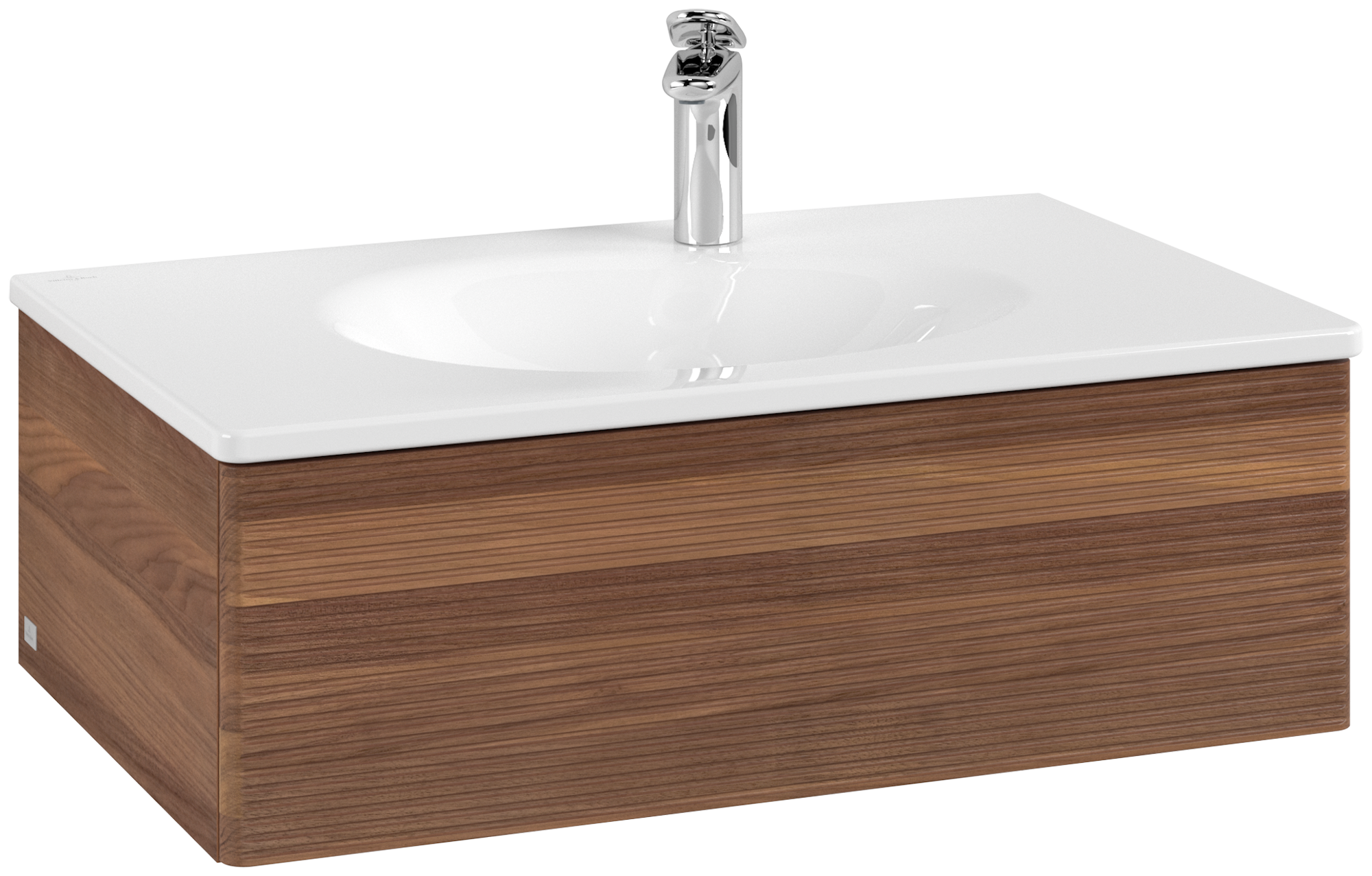 Villeroy & Boch Antao Wastafelonderkast, 1 uittreklade, 788x256x496mm, front met structuur, Corpus: Warm Walnut, Front: Warm Walnut