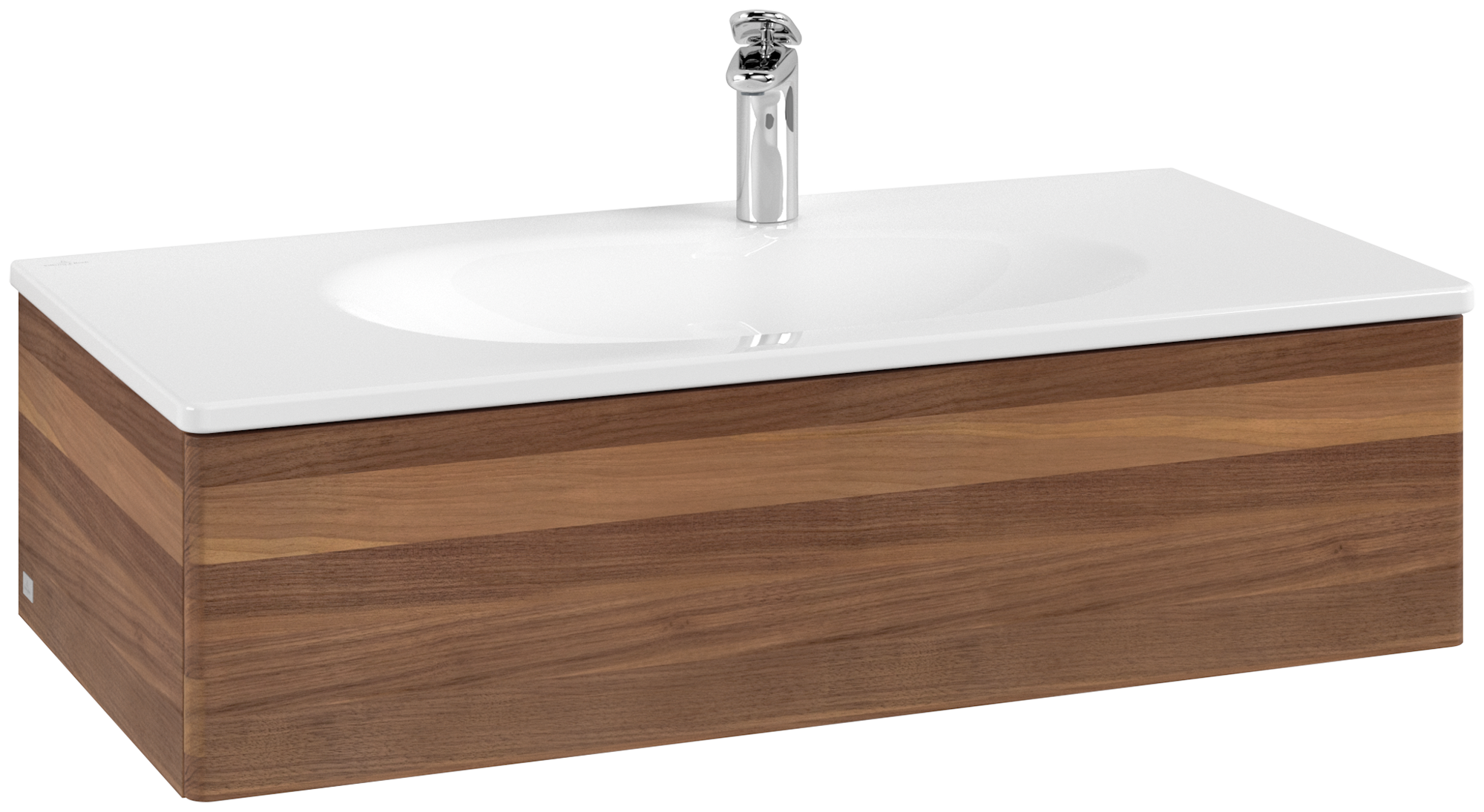 Villeroy & Boch Antao Wastafelonderkast, 1 uittreklade, 988x256x493mm, front zonder structuur, Corpus: Warm Walnut, Front: Warm Walnut
