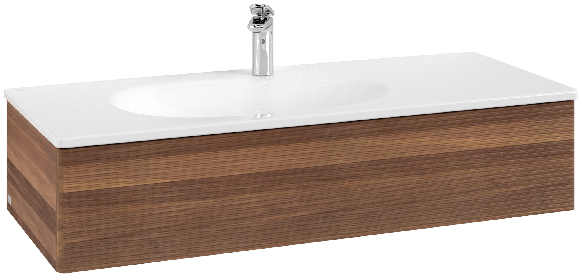 Villeroy & Boch Antao Wastafelonderkast, 1 uittreklade, 1188x256x493mm, front met structuur, Corpus: Warm Walnut, Front: Warm Walnut