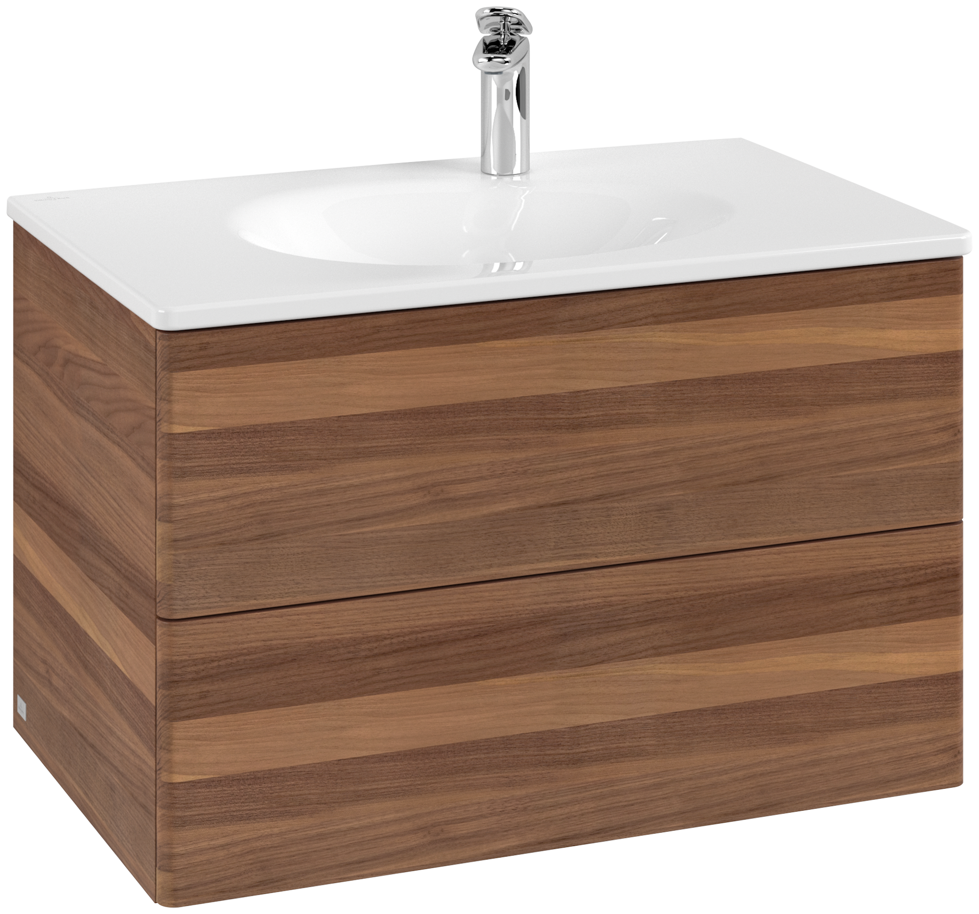 Villeroy & Boch Antao Wastafelonderkast, 2 uittrekladen, 788x504x496mm, front zonder structuur, Corpus: Warm Walnut, Front: Warm Walnut
