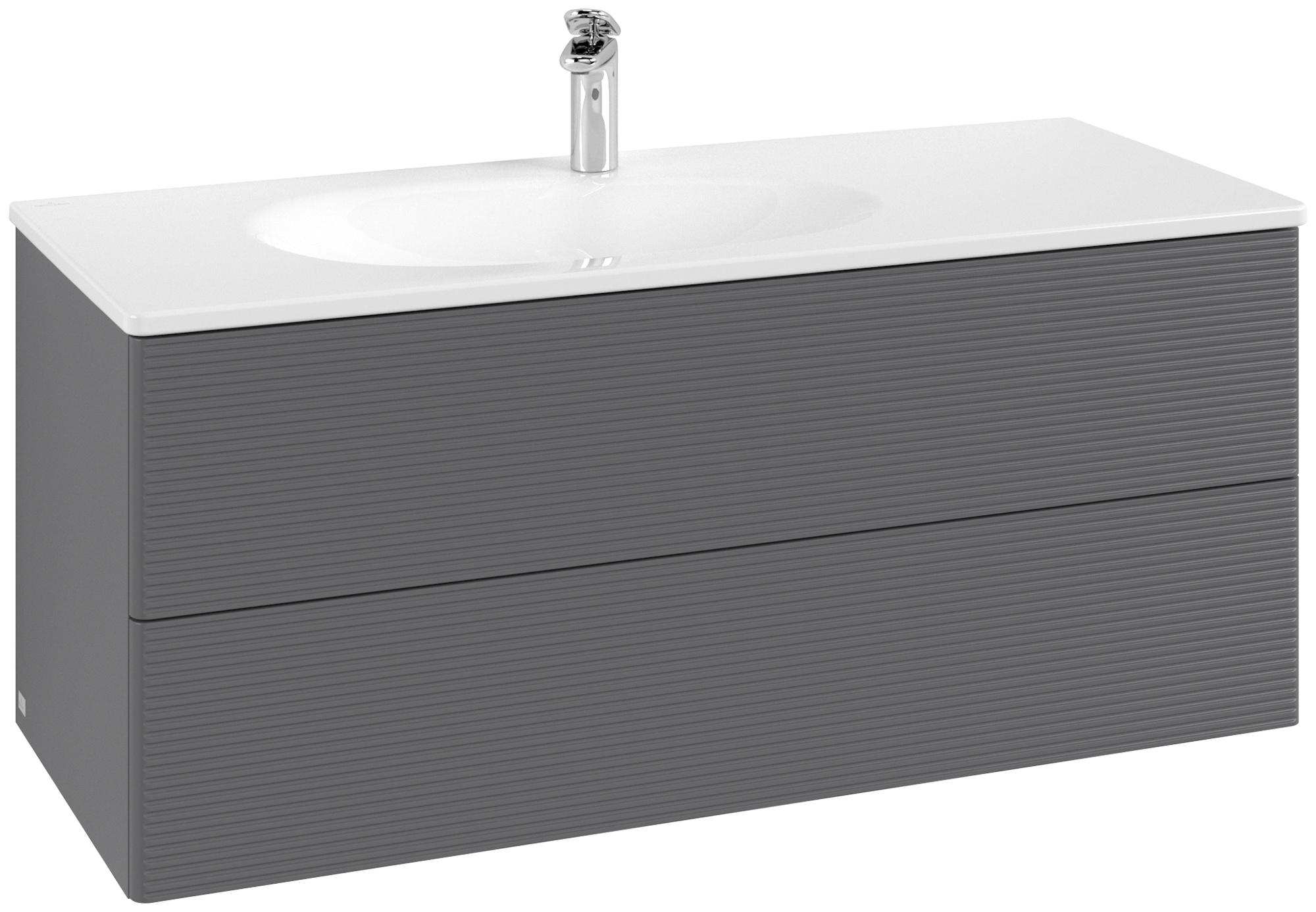 Villeroy & Boch Antao Meuble sous plan, 2 tiroirs sur rails, 1188x504x493mm, Façade avec structure, Caisson: Anthracite Matt Lacquer, Façade: Anthracite Matt Lacquer