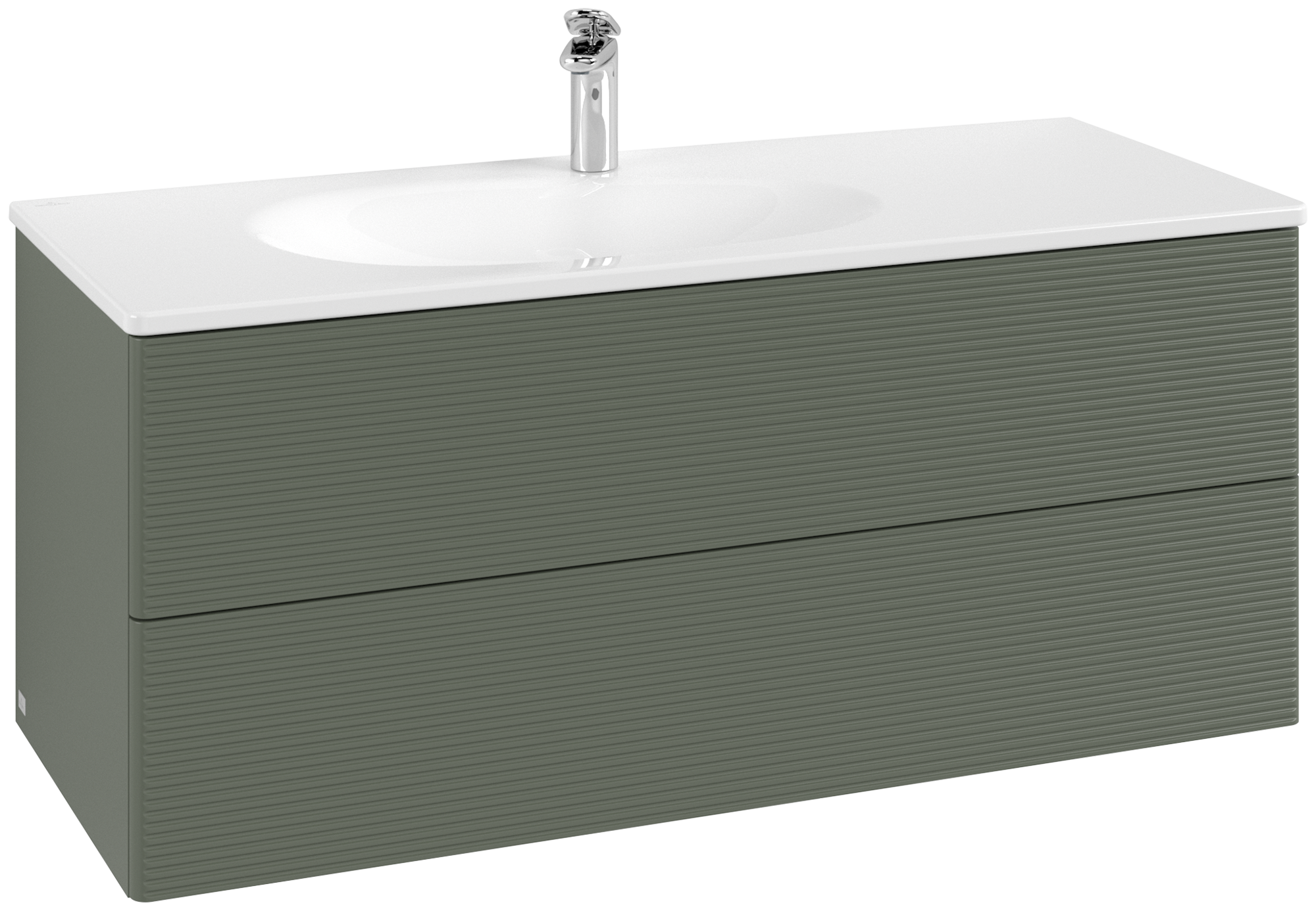 Villeroy & Boch Antao Meuble sous plan, 2 tiroirs sur rails, 1188x504x493mm, Façade avec structure, Caisson: Leaf Green Matt Lacquer, Façade: Leaf Green Matt Lacquer