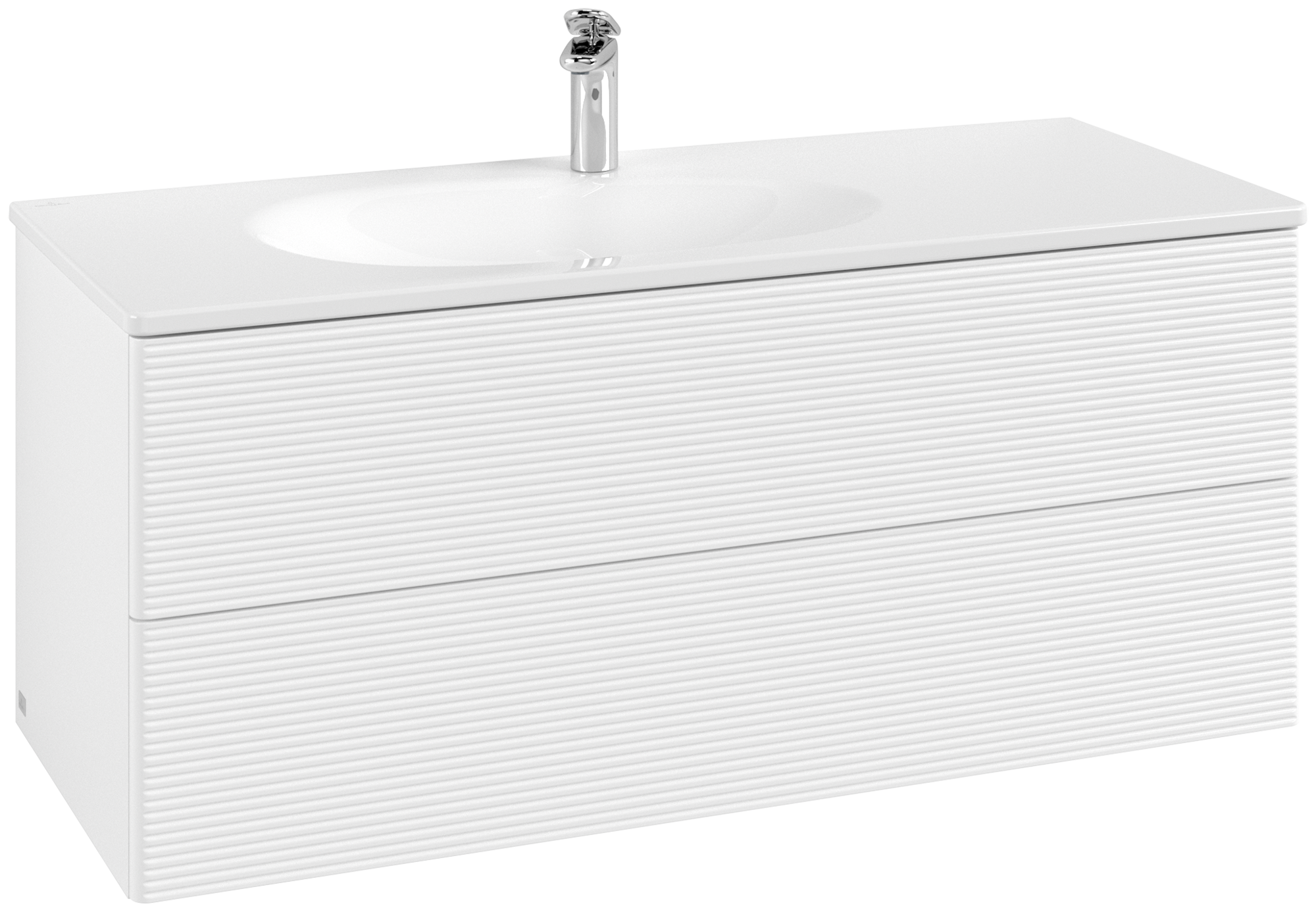 Villeroy & Boch Antao Meuble sous plan, 2 tiroirs sur rails, 1188x504x493mm, Façade avec structure, Caisson: White Matt Lacquer, Façade: White Matt Lacquer