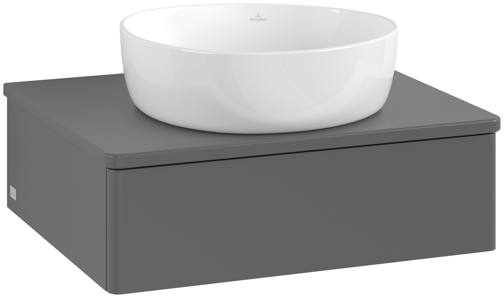 Villeroy & Boch Antao Skåp till tvättställ, 1 utdragbart fack, 600x190x500mm, Framsidan utan kornig struktur, Kropp: Anthracite Matt Lacquer, Framsida: Anthracite Matt Lacquer, Täckplatta: Anthracite Matt Lacquer