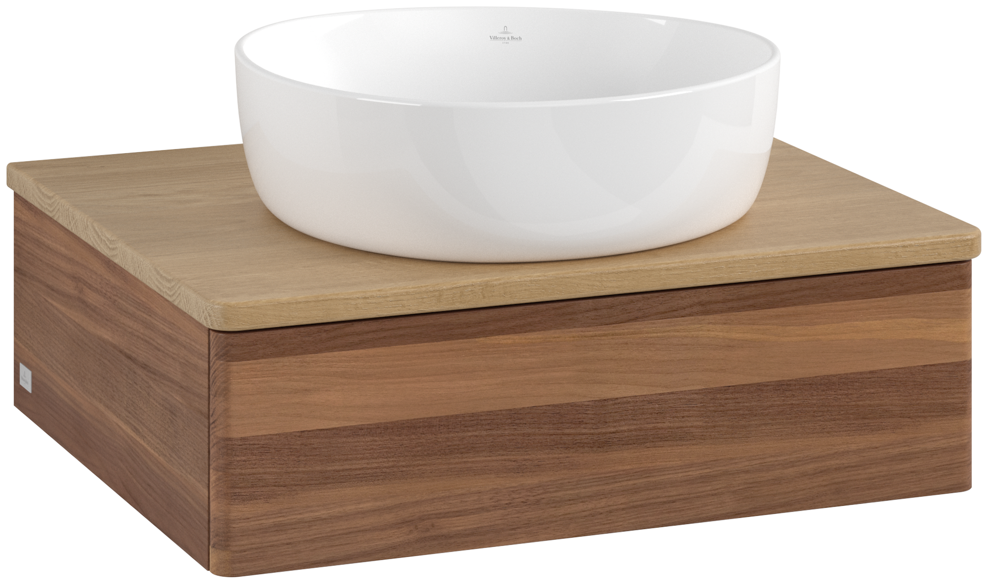 Villeroy & Boch Antao Waschbeckenunterschrank, 1 Auszug, 600x190x500mm, Front ohne Struktur, Korpus: Warm Walnut, Front: Warm Walnut, Abdeckplatte: Honey Oak