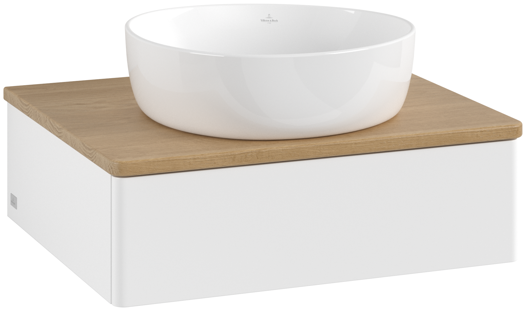 Villeroy & Boch Antao Meuble sous plan, 1 tiroir sur rails, 600x190x500mm, Façade sans structure, Caisson: White Matt Lacquer, Façade: White Matt Lacquer, Plaque de recouvrement: Honey Oak