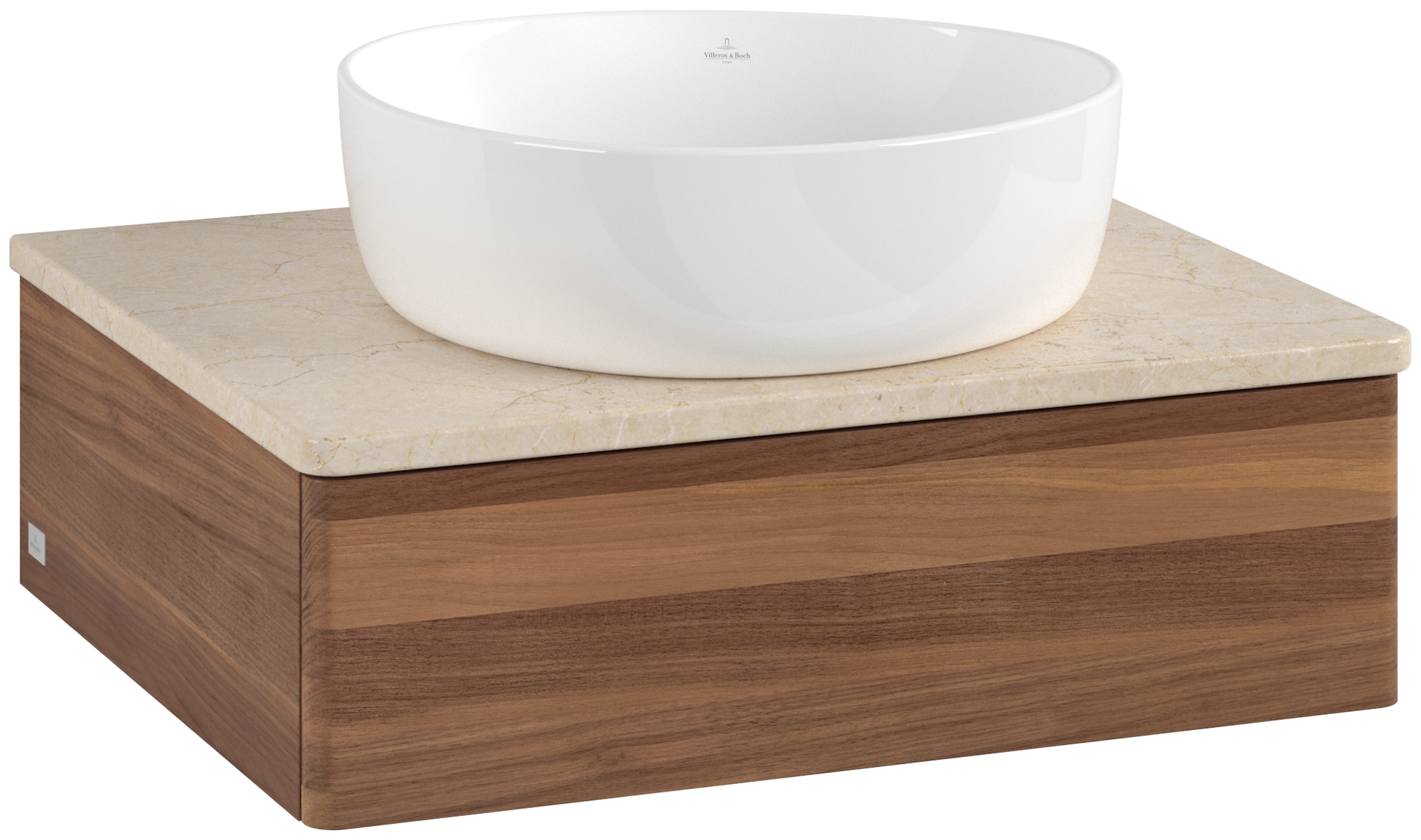 Villeroy & Boch Antao Waschbeckenunterschrank, 1 Auszug, 600x190x500mm, Front ohne Struktur, Korpus: Warm Walnut, Front: Warm Walnut, Abdeckplatte: Botticino