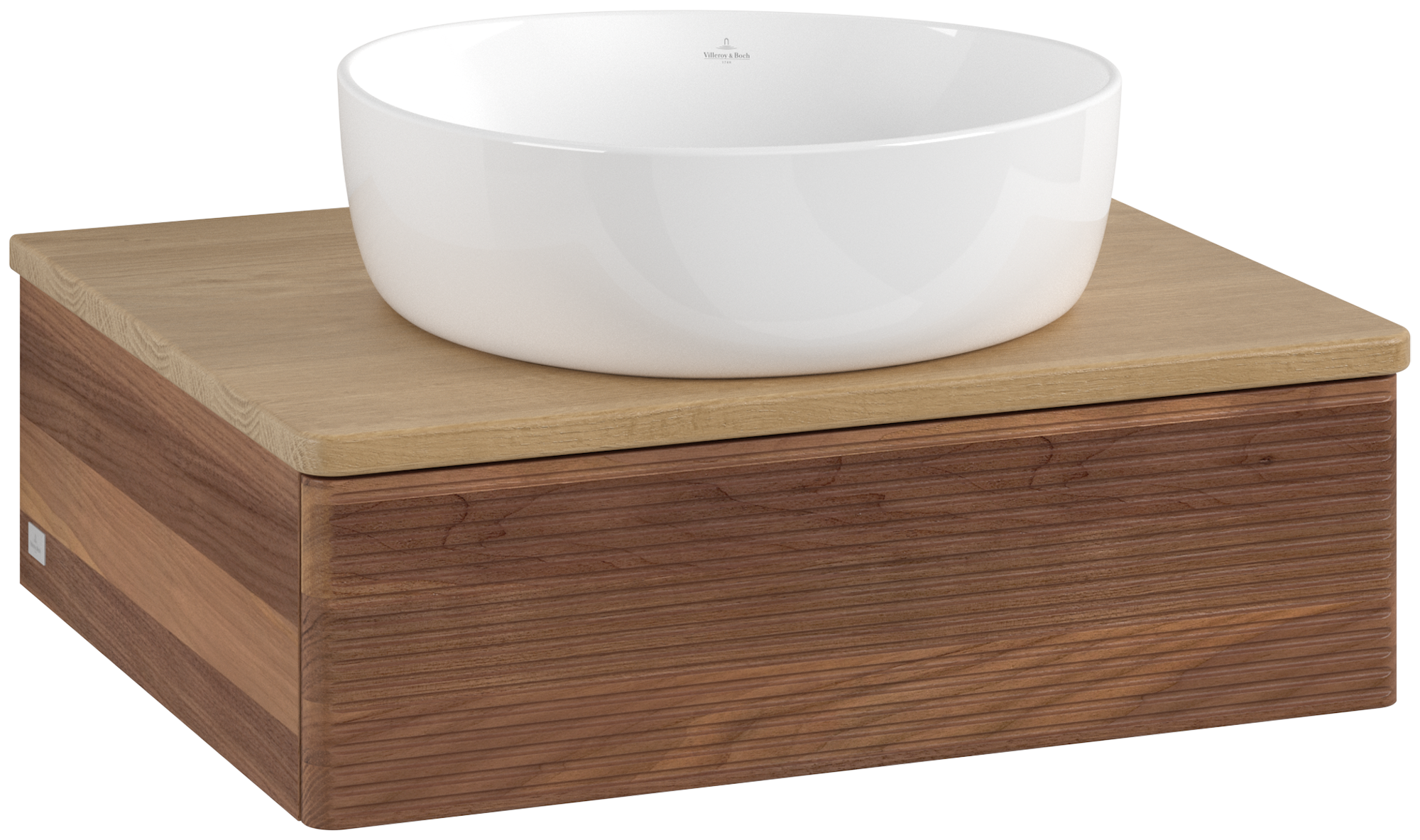 Villeroy & Boch Antao Waschbeckenunterschrank, 1 Auszug, 600x190x500mm, Front mit Struktur, Korpus: Warm Walnut, Front: Warm Walnut, Abdeckplatte: Honey Oak