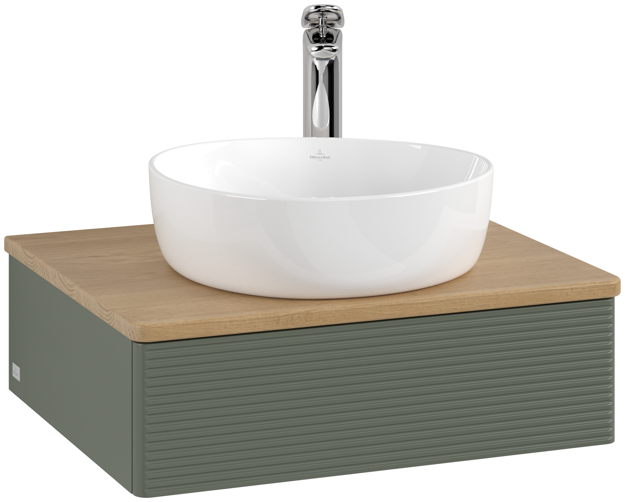 Villeroy & Boch Antao Vanity unit, 1 pull-out compartment, 600x190x500mm, Front with grain texture, Body: Leaf Green Matt Lacquer, Front: Leaf Green Matt Lacquer, Cover plate: Honey Oak