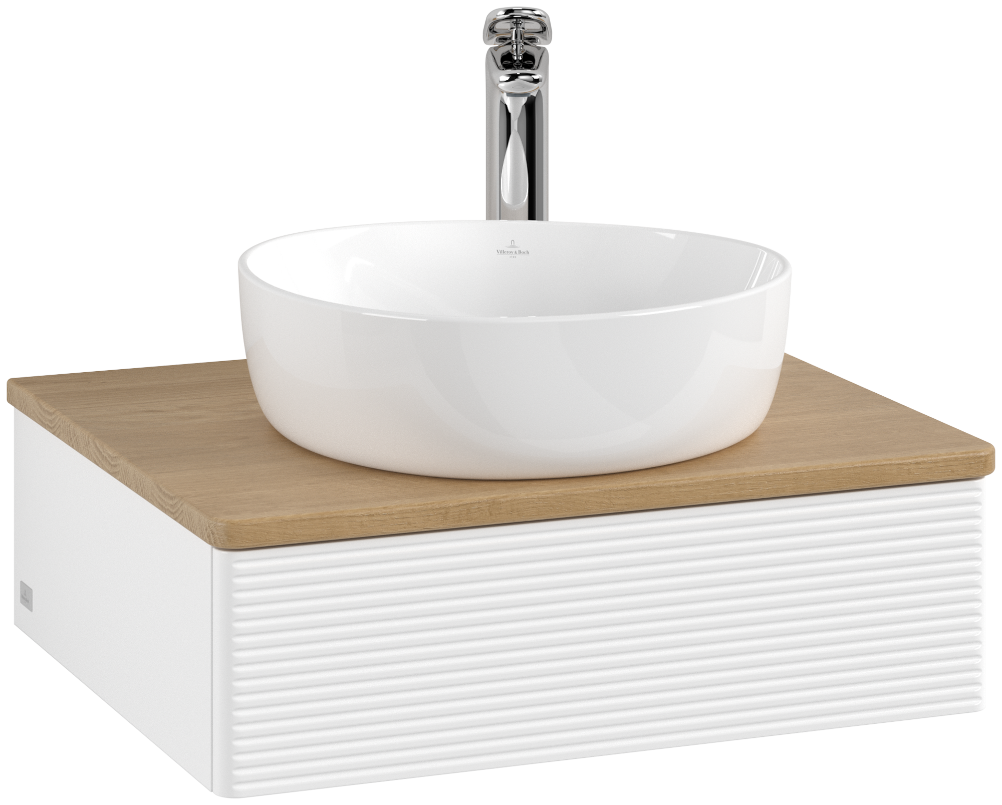 Villeroy & Boch Antao Waschbeckenunterschrank, 1 Auszug, 600x190x500mm, Front mit Struktur, Korpus: White Matt Lacquer, Front: White Matt Lacquer, Abdeckplatte: Honey Oak