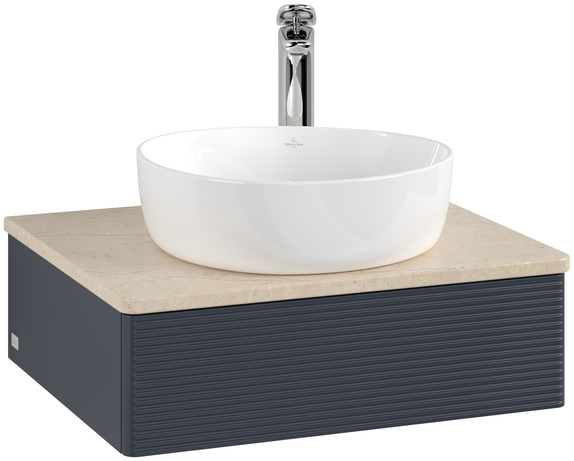 Villeroy & Boch Antao Vanity unit, 1 pull-out compartment, 600x190x500mm, Front with grain texture, Body: Midnight Blue Matt Lacquer, Front: Midnight Blue Matt Lacquer, Cover plate: Botticino