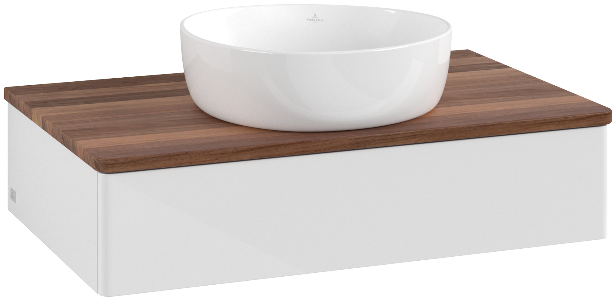 Villeroy & Boch Antao Vanity unit, 1 pull-out compartment, 800x190x500mm, Front without structure, Body: Glossy White Lacquer, Front: Glossy White Lacquer, Cover plate: Warm Walnut