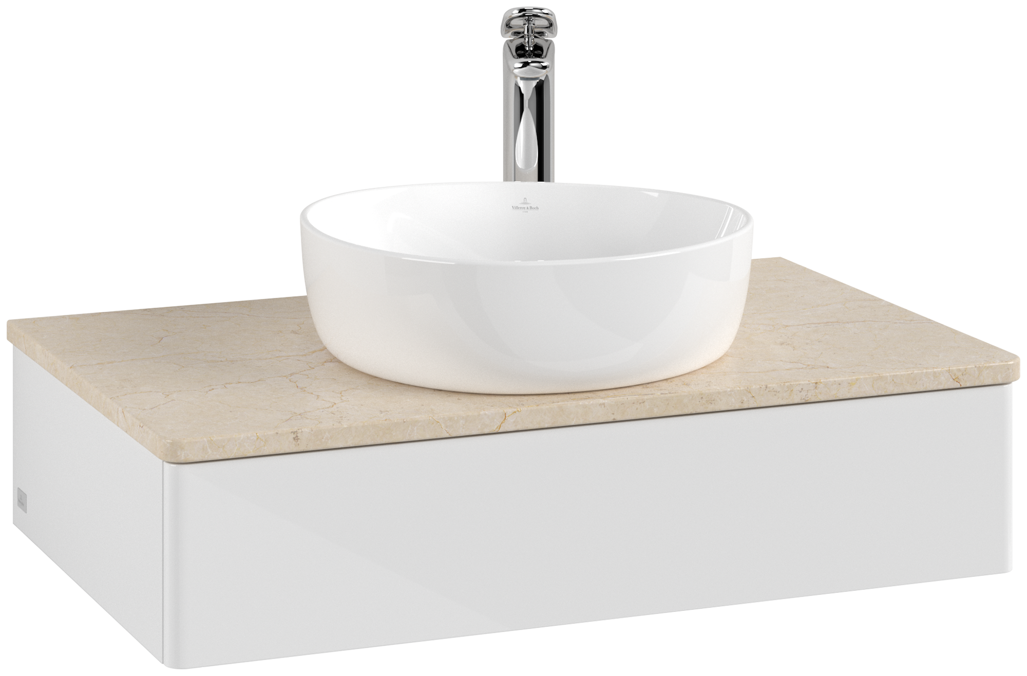 Villeroy & Boch Antao Vanity unit, 1 pull-out compartment, 800x190x500mm, Front without structure, Body: Glossy White Lacquer, Front: Glossy White Lacquer, Cover plate: Botticino