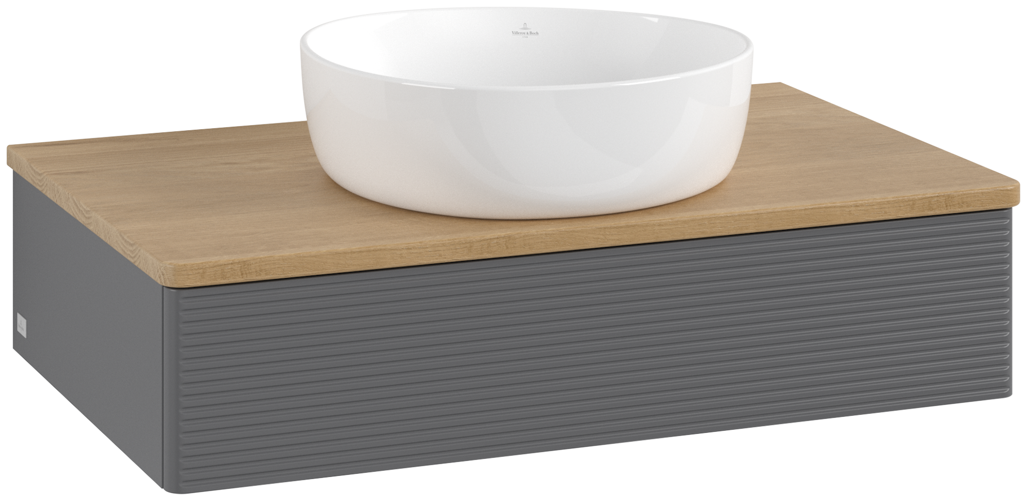 Villeroy & Boch Antao Meuble sous plan, 1 tiroir sur rails, 800x190x500mm, Façade avec structure, Caisson: Anthracite Matt Lacquer, Façade: Anthracite Matt Lacquer, Plaque de recouvrement: Honey Oak