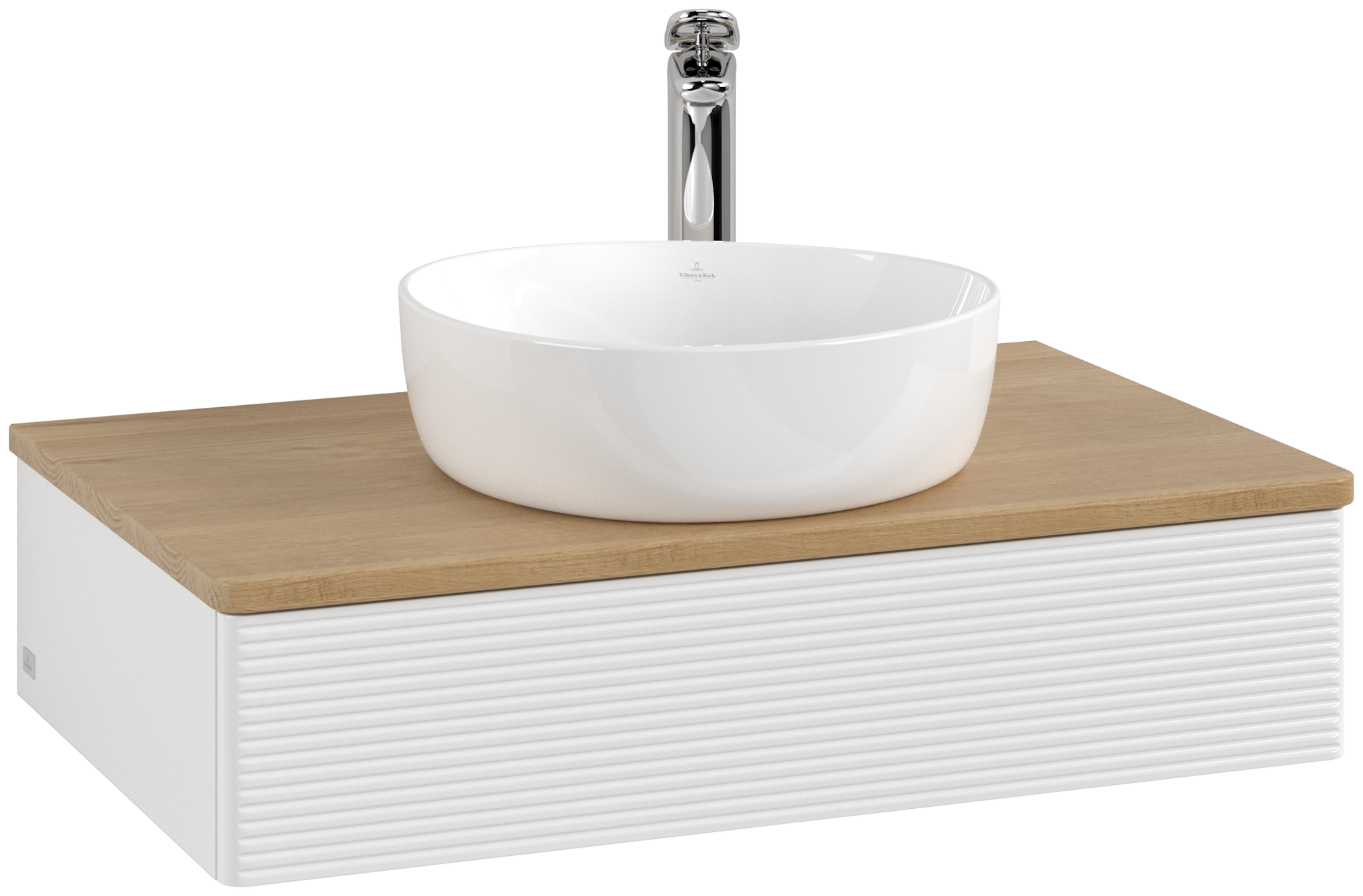 Villeroy & Boch Antao Waschbeckenunterschrank, 1 Auszug, 800x190x500mm, Front mit Struktur, Korpus: Glossy White Lacquer, Front: Glossy White Lacquer, Abdeckplatte: Honey Oak