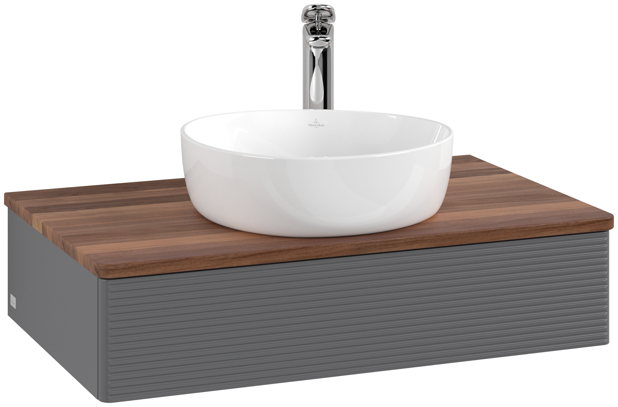 Villeroy & Boch Antao Wastafelonderkast, 1 uittreklade, 800x190x500mm, front met structuur, Corpus: Anthracite Matt Lacquer, Front: Anthracite Matt Lacquer, Afdekplaat: Warm Walnut
