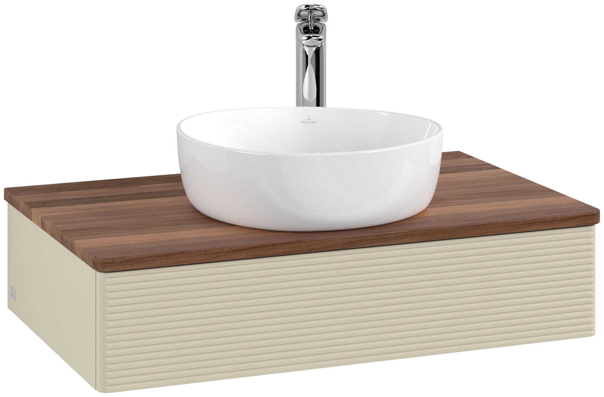 Villeroy & Boch Antao Modulo bajo, 1 compartimento extraíble, 800x190x500mm, Frontal con textura granulosa, Cuerpo: Silk Grey Matt Lacquer, Frontal: Silk Grey Matt Lacquer, Placa de cubierta: Warm Walnut