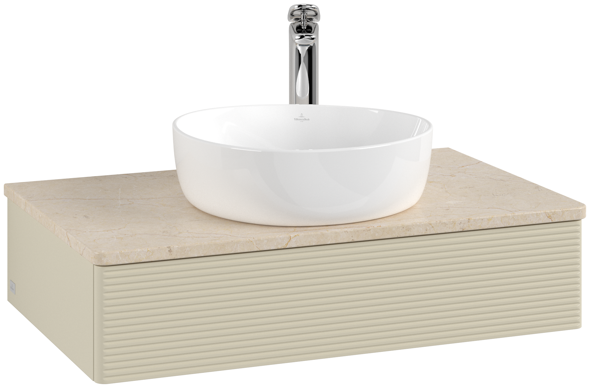 Villeroy & Boch Antao Meuble sous plan, 1 tiroir sur rails, 800x190x500mm, Façade avec structure, Caisson: Silk Grey Matt Lacquer, Façade: Silk Grey Matt Lacquer, Plaque de recouvrement: Botticino