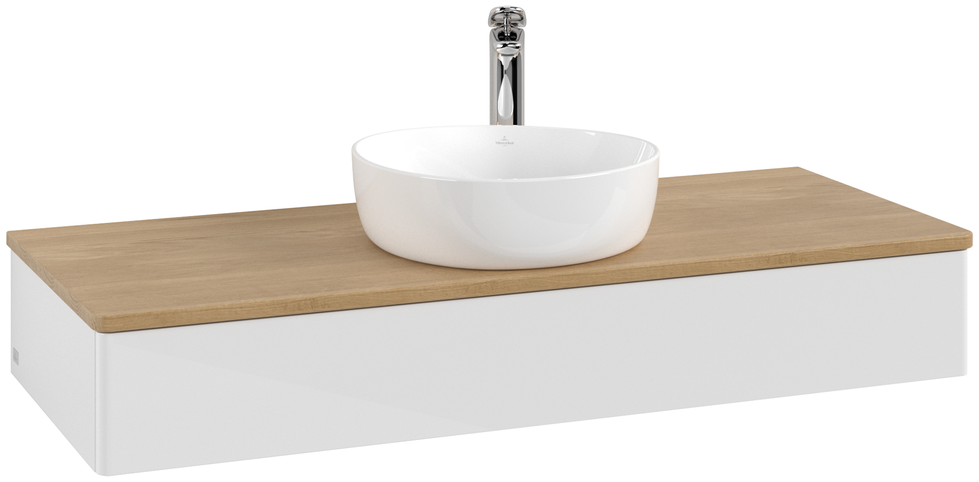 Villeroy & Boch Antao Waschbeckenunterschrank, 1 Auszug, 1200x190x500mm, Front ohne Struktur, Korpus: Glossy White Lacquer, Front: Glossy White Lacquer, Abdeckplatte: Honey Oak