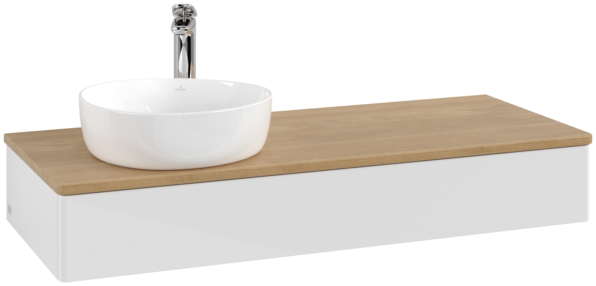 Villeroy & Boch Antao Waschbeckenunterschrank, 1 Auszug, 1200x190x500mm, Front ohne Struktur, Korpus: Glossy White Lacquer, Front: Glossy White Lacquer, Abdeckplatte: Honey Oak