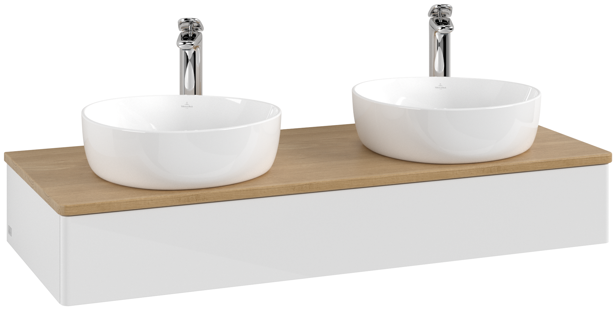 Villeroy & Boch Antao Waschbeckenunterschrank, 1 Auszug, 1200x190x500mm, Front ohne Struktur, Korpus: Glossy White Lacquer, Front: Glossy White Lacquer, Abdeckplatte: Honey Oak