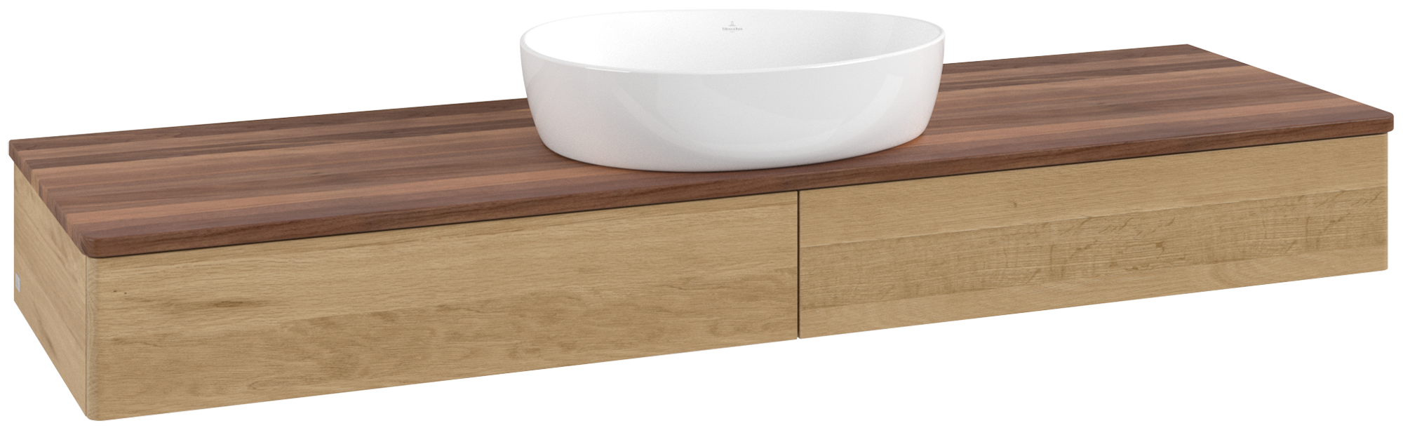 Villeroy & Boch Antao Vanity unit, 2 pull-out compartments, 1600x190x500mm, Front without structure, Body: Honey Oak, Front: Honey Oak, Cover plate: Warm Walnut