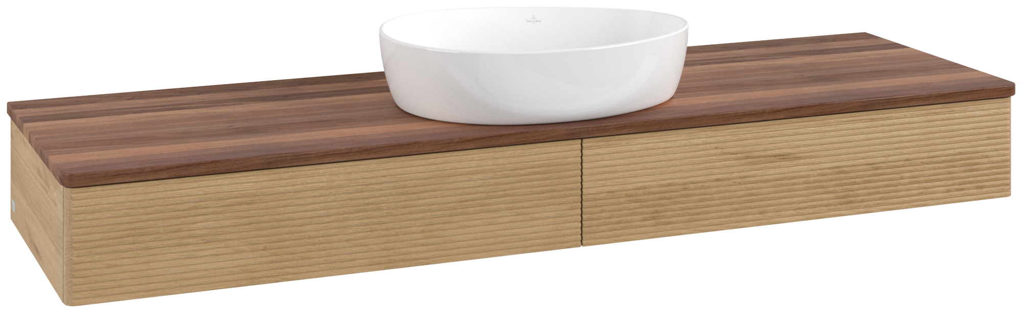 Villeroy & Boch Antao Vanity unit, 2 pull-out compartments, 1600x190x500mm, Front with grain texture, Body: Honey Oak, Front: Honey Oak, Cover plate: Warm Walnut