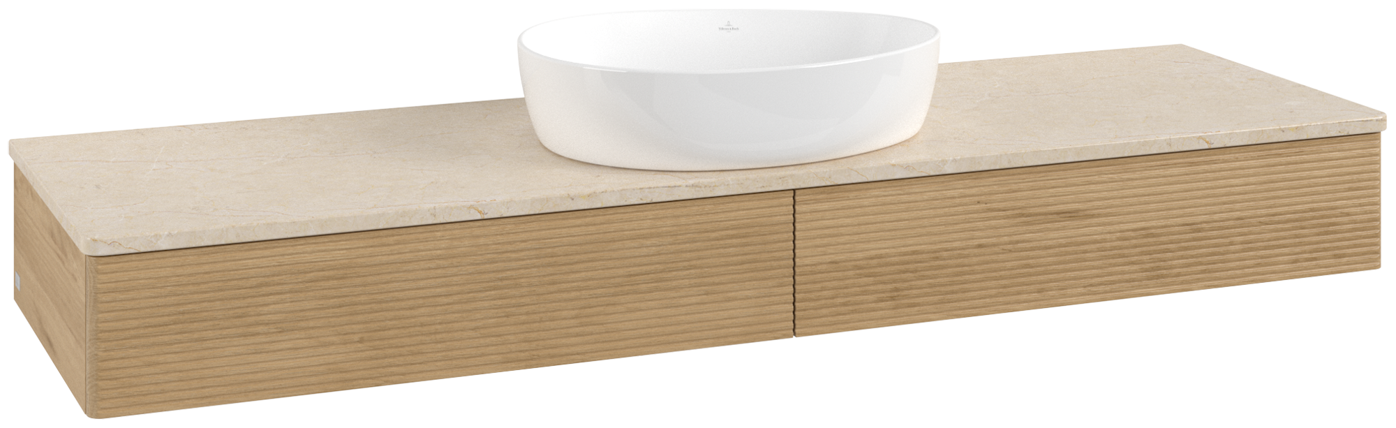 Villeroy & Boch Antao Vanity unit, 2 pull-out compartments, 1600x190x500mm, Front with grain texture, Body: Honey Oak, Front: Honey Oak, Cover plate: Botticino