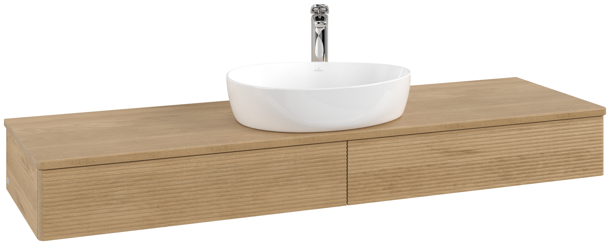 Villeroy & Boch Antao Vanity unit, 2 pull-out compartments, 1600x190x500mm, Front with grain texture, Body: Honey Oak, Front: Honey Oak, Cover plate: Honey Oak