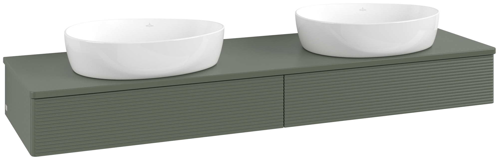 Villeroy & Boch Antao Vanity unit, 2 pull-out compartments, 1600x190x500mm, Front with grain texture, Body: Leaf Green Matt Lacquer, Front: Leaf Green Matt Lacquer, Cover plate: Leaf Green Matt Lacquer