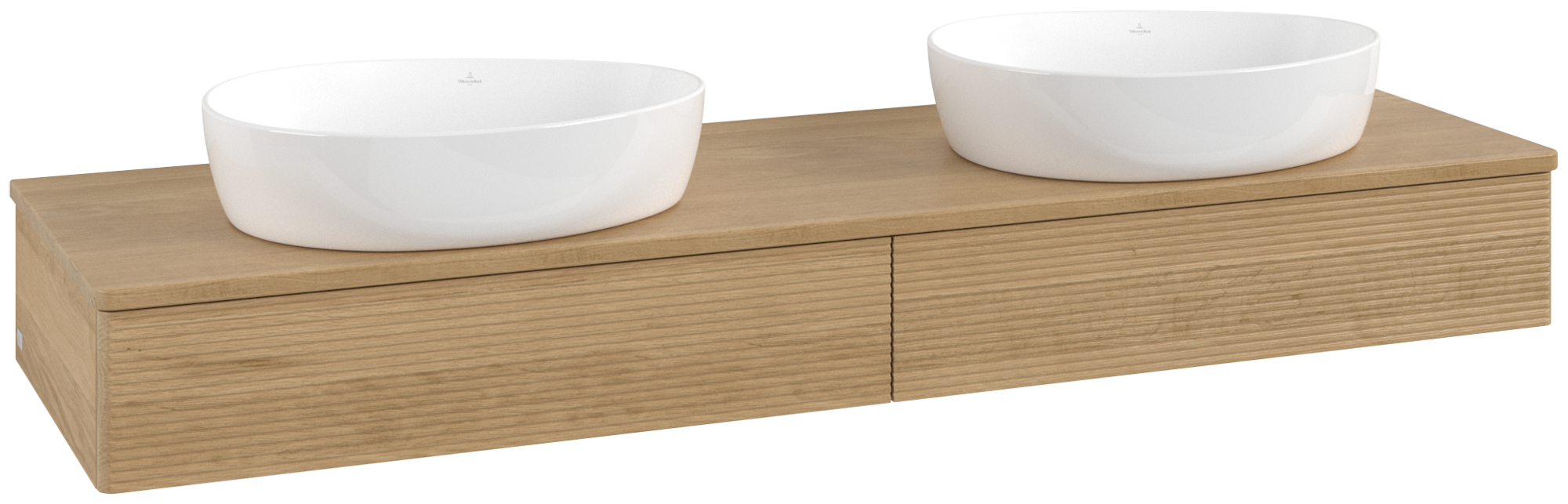 Villeroy & Boch Antao Vanity unit, 2 pull-out compartments, 1600x190x500mm, Front with grain texture, Body: Honey Oak, Front: Honey Oak, Cover plate: Honey Oak